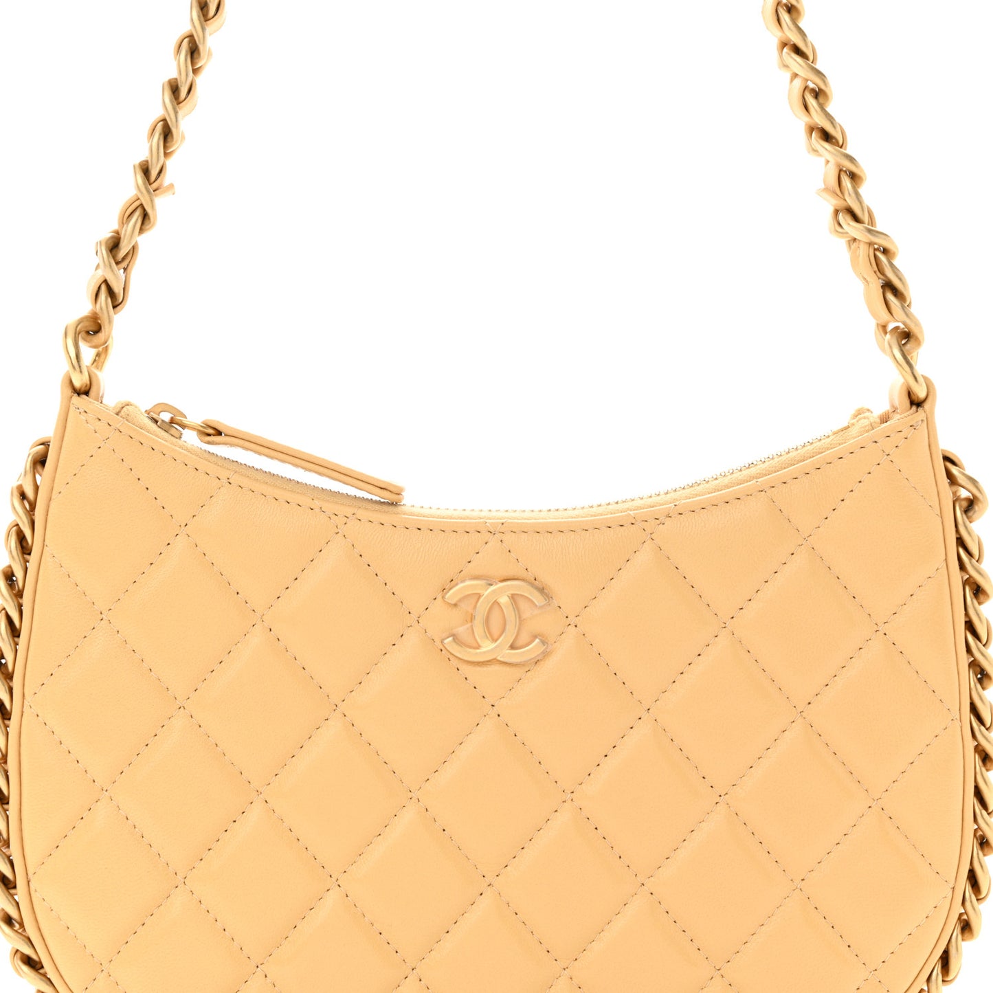 Shiny Crumpled Lambskin Quilted Trendy Chain Around Yellow