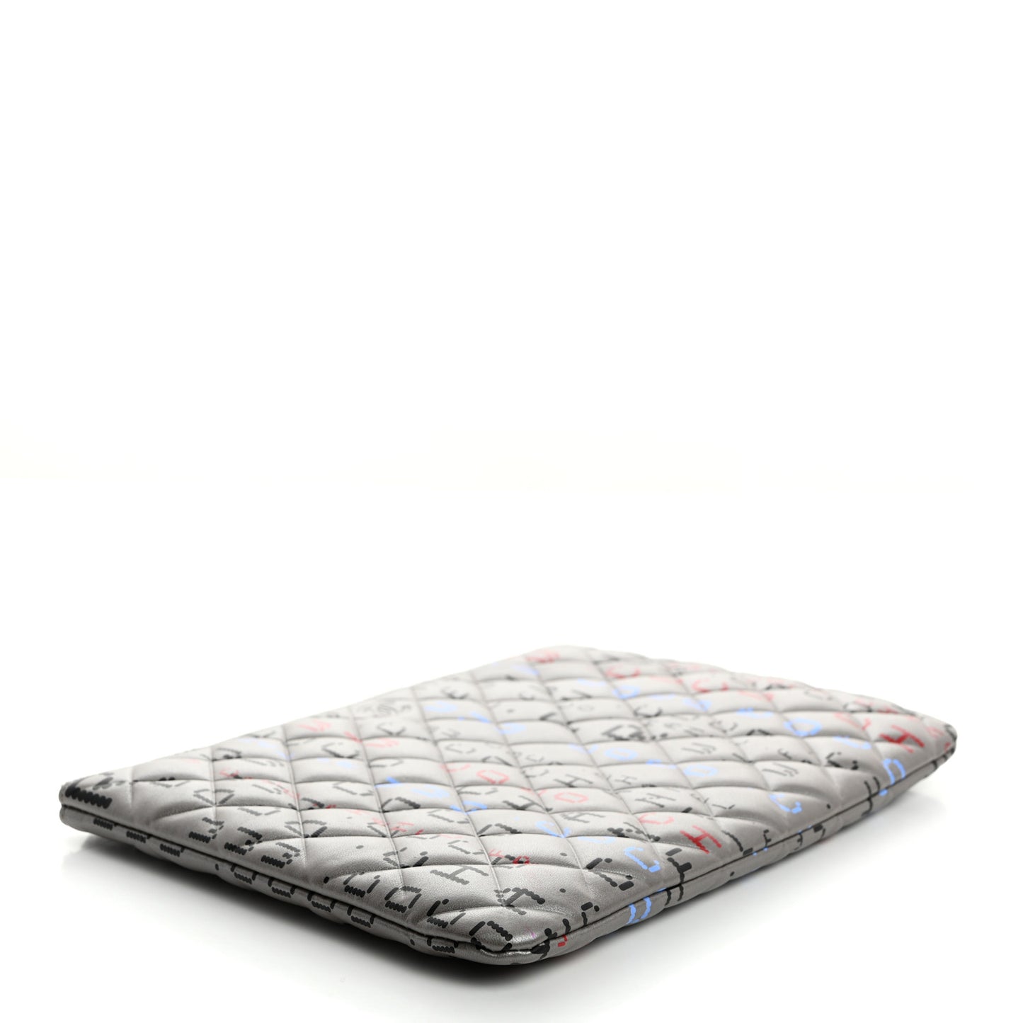 Metallic Lambskin Quilted Medium Data Center Cosmetic Case Silver