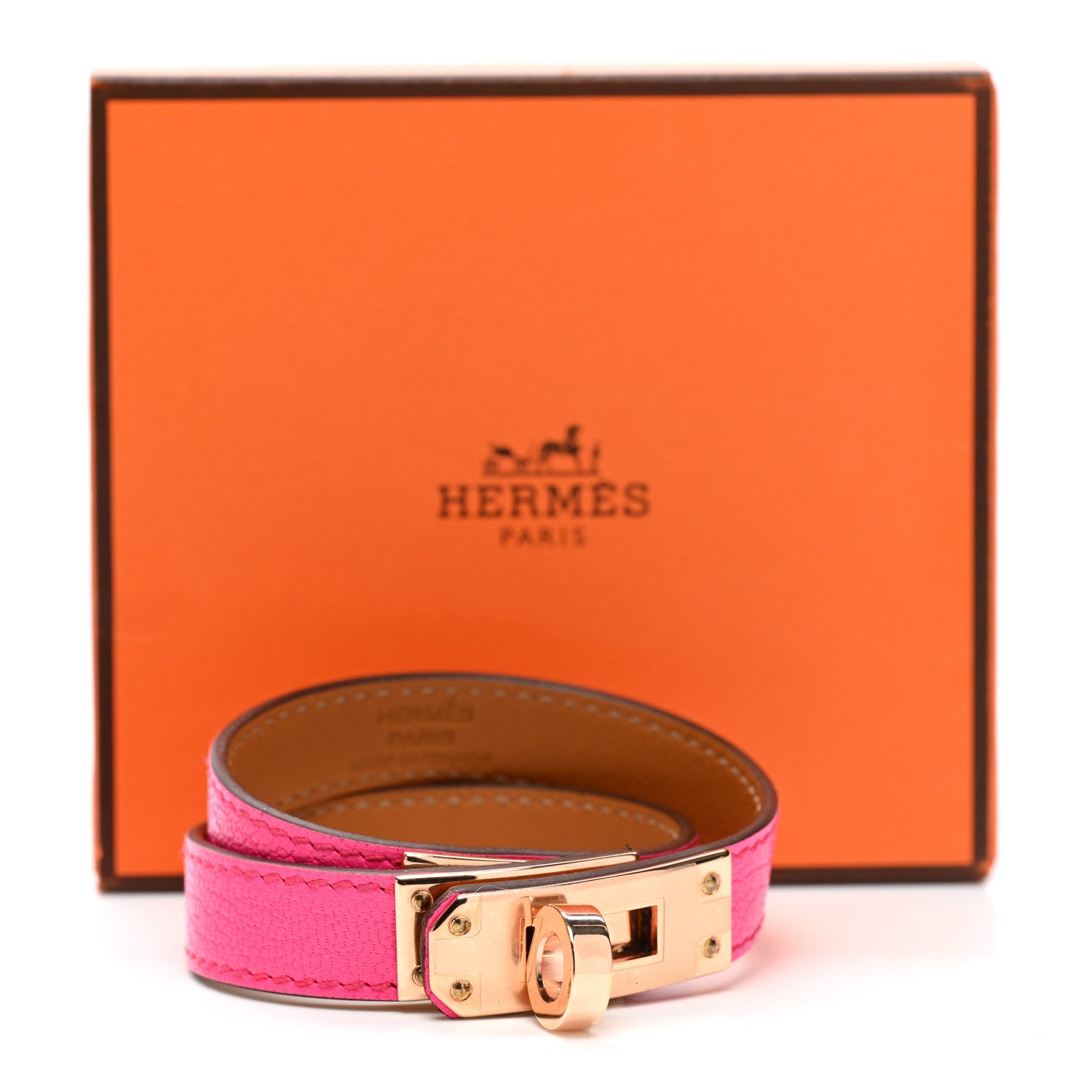 Hermes Chevre Chamkila Kelly Double Tour Bracelet T1 Rose Pop 7 of 7