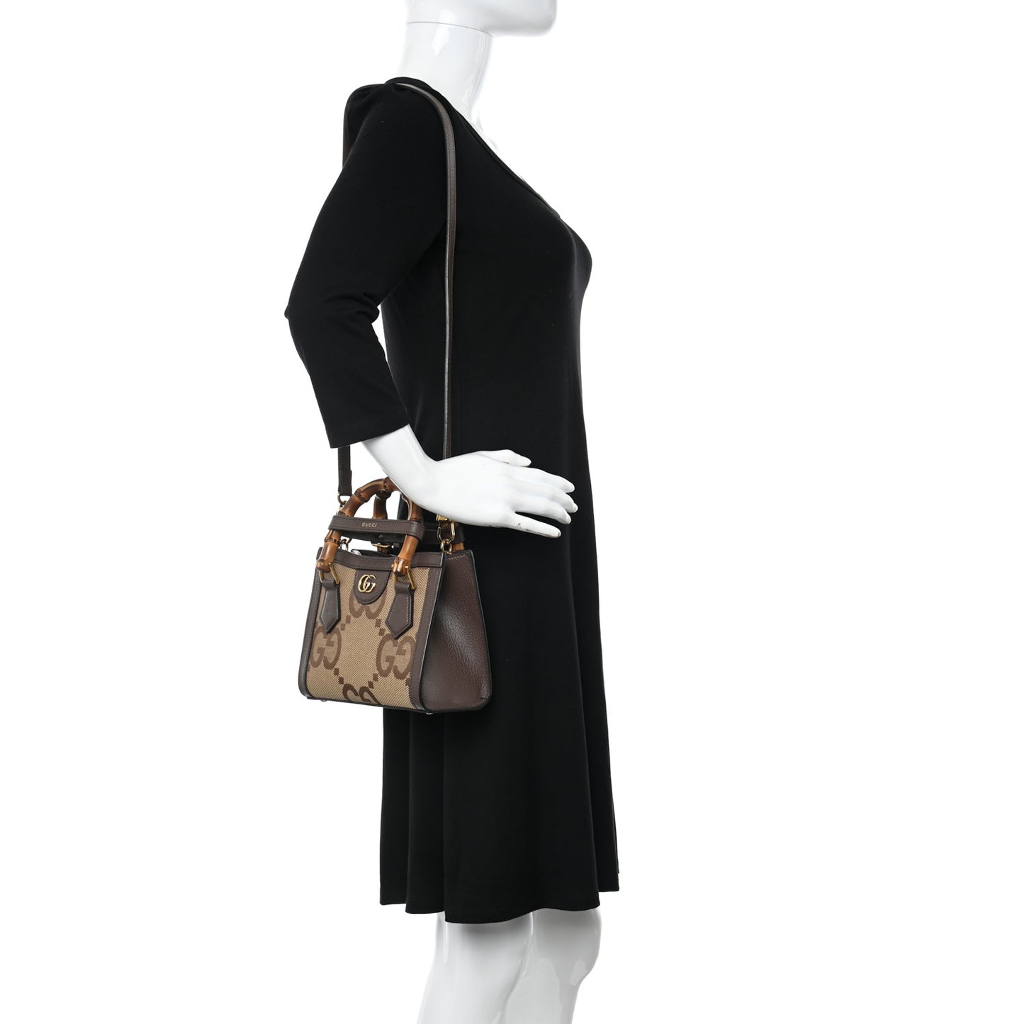 Monogram Jumbo GG Textured Dollar Calfskin Mini Diana Tote Bag Camel Ebony New Acero
