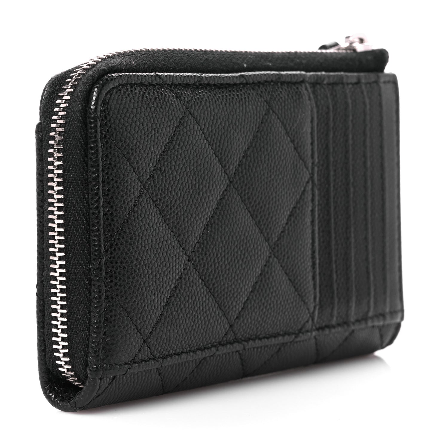 Caviar Quilted CC Logo Zip Around Card Holder Black