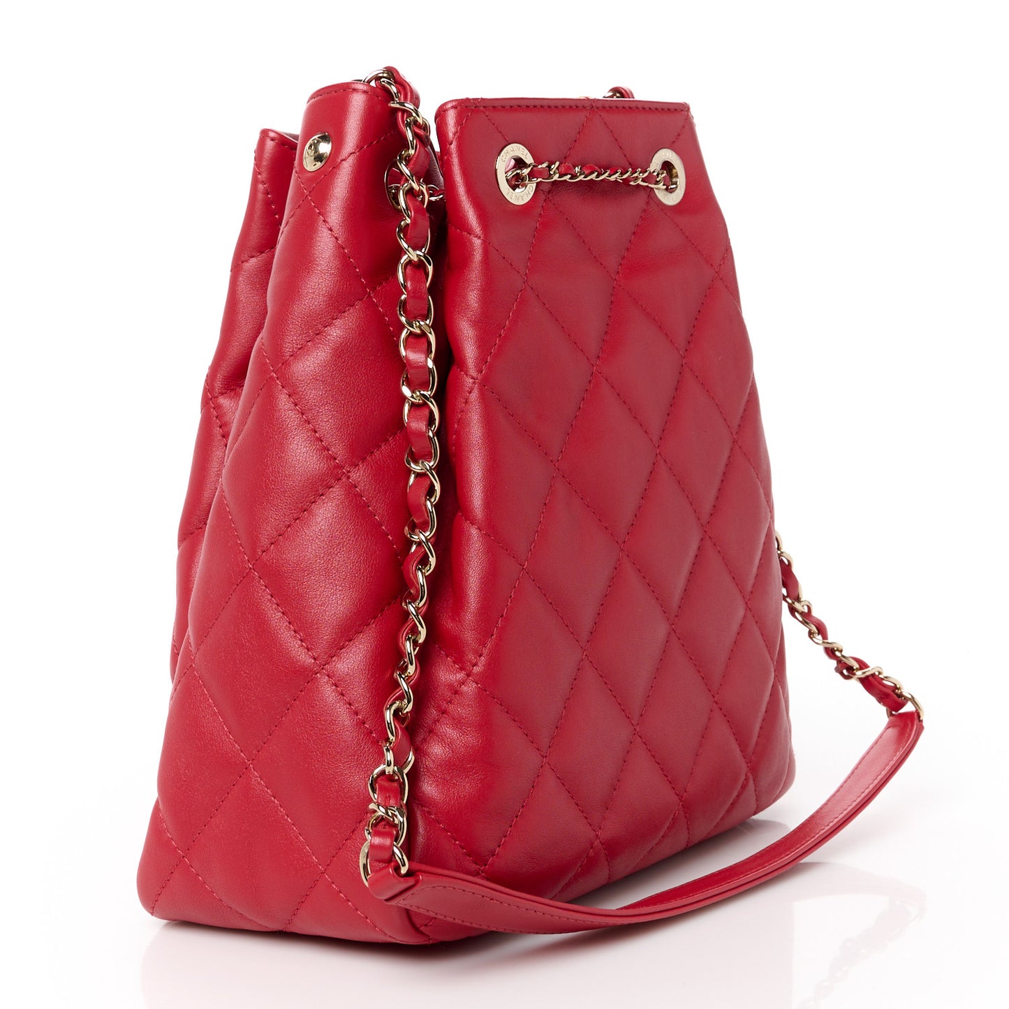 Lambskin Quilted Chain Drawstring Bag Red