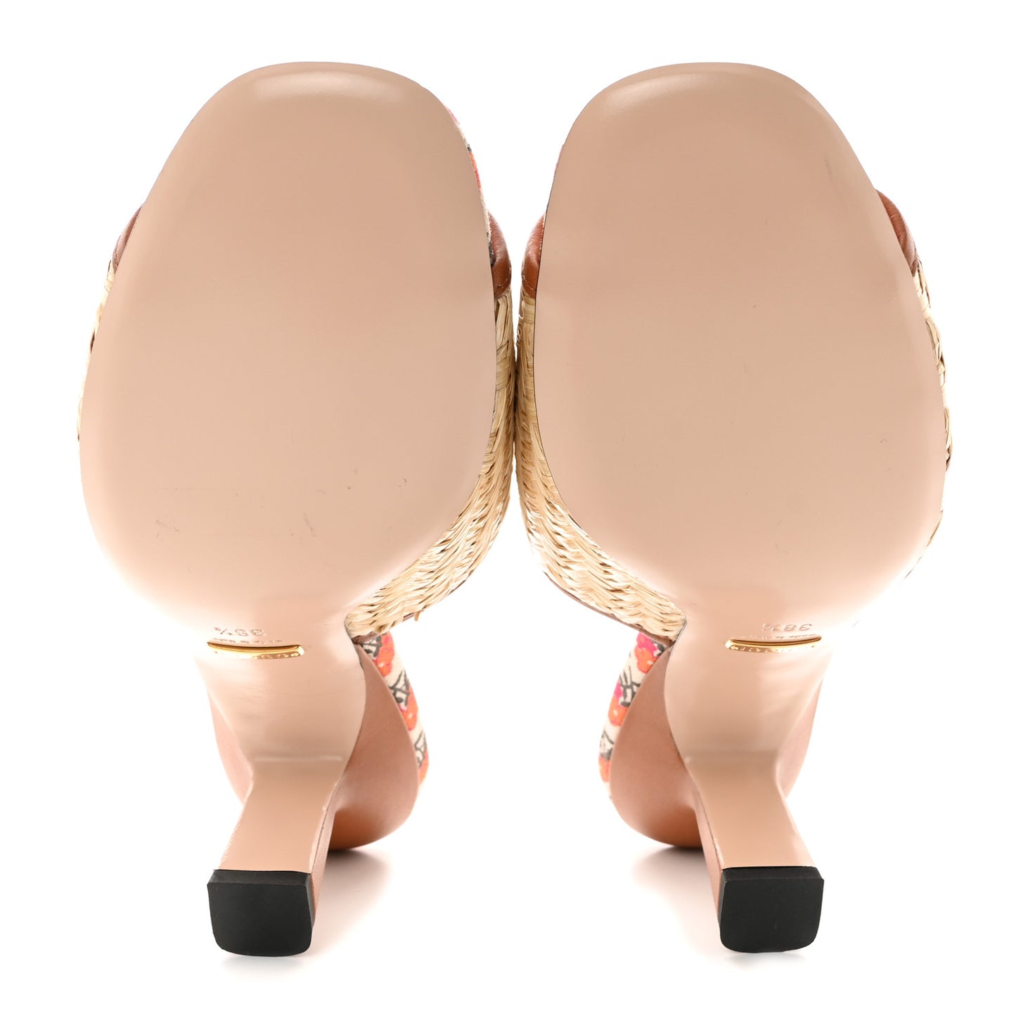 Raffia Malaga Kid Interlocking G Mabel Sandals 38.5 Natural