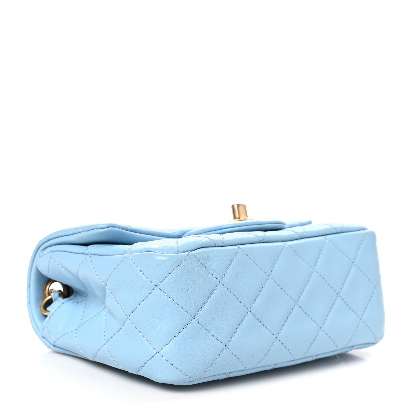 Lambskin Quilted Mini Pearl Crush Flap Light Blue