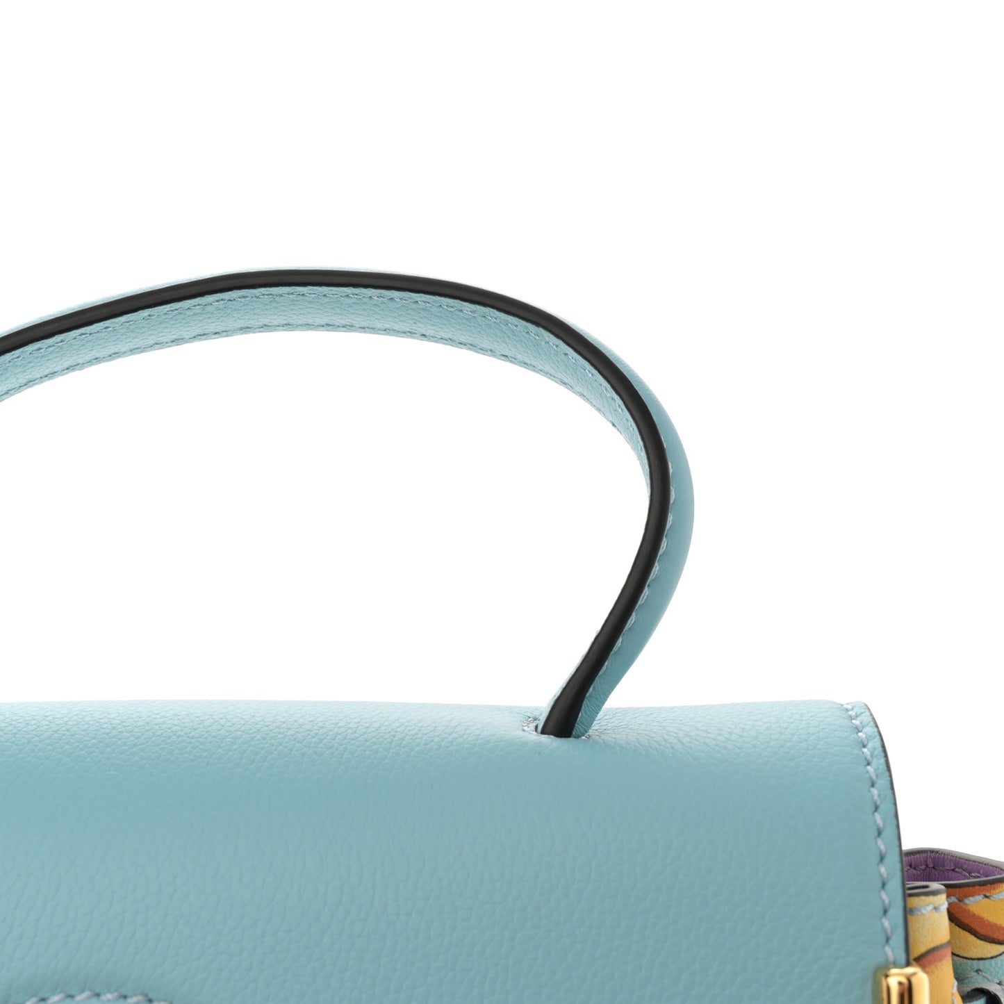 X FENDI Grained Calfskin Fendace La Medusa Medium Top Handle Bag Baby Blue Multicolor