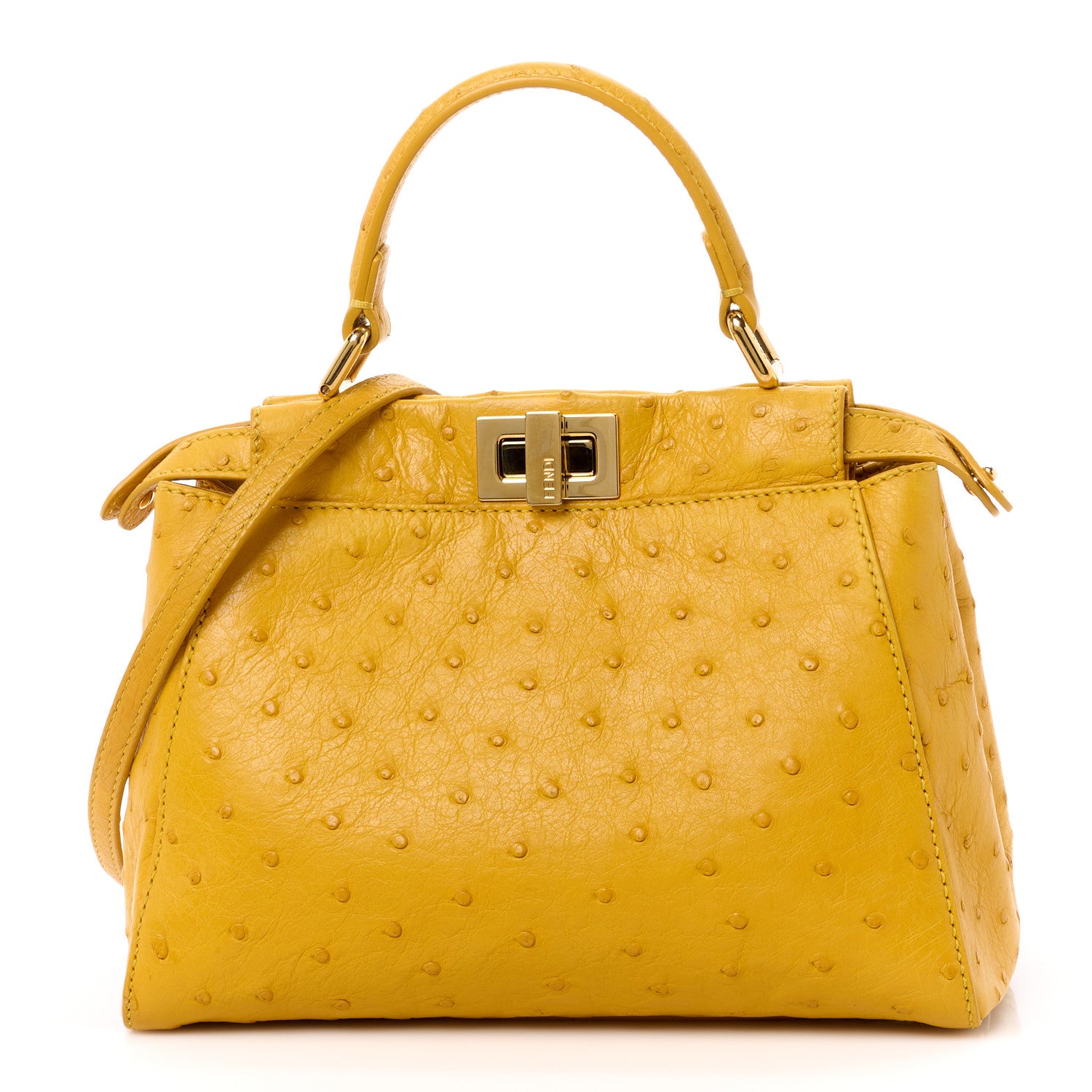 Fendi Ostrich Shiny Nappa Mini Peekaboo Iconic Satchel Sunflower