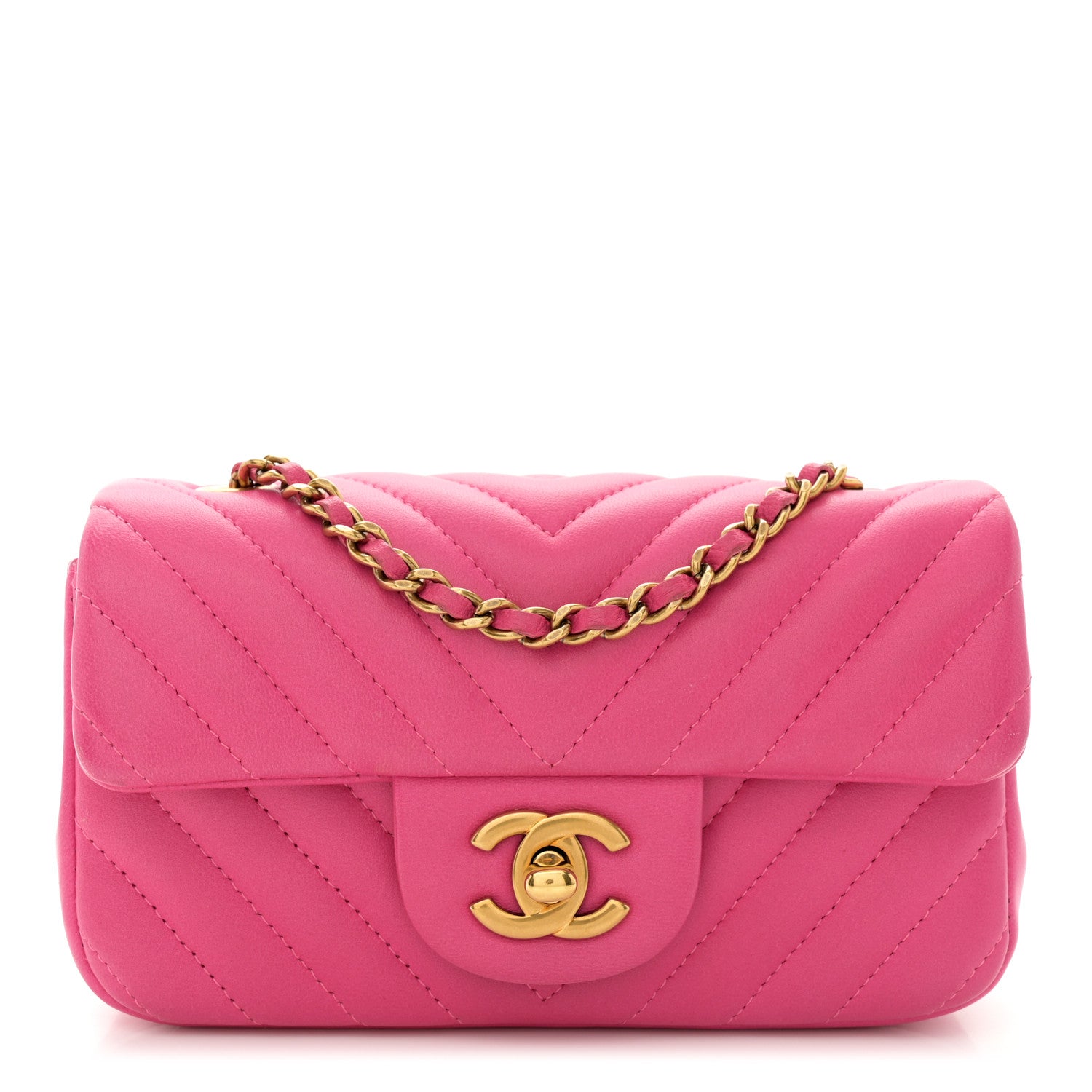 Chanel Lambskin Chevron Quilted Extra Mini Rectangular Flap Dark Pink ...