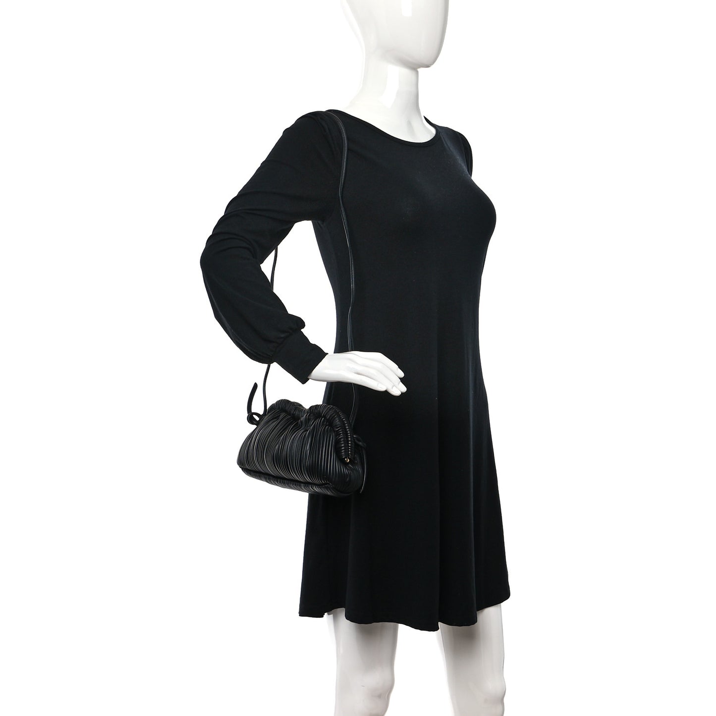 Lambskin Pleated Mini Cloud Clutch Black