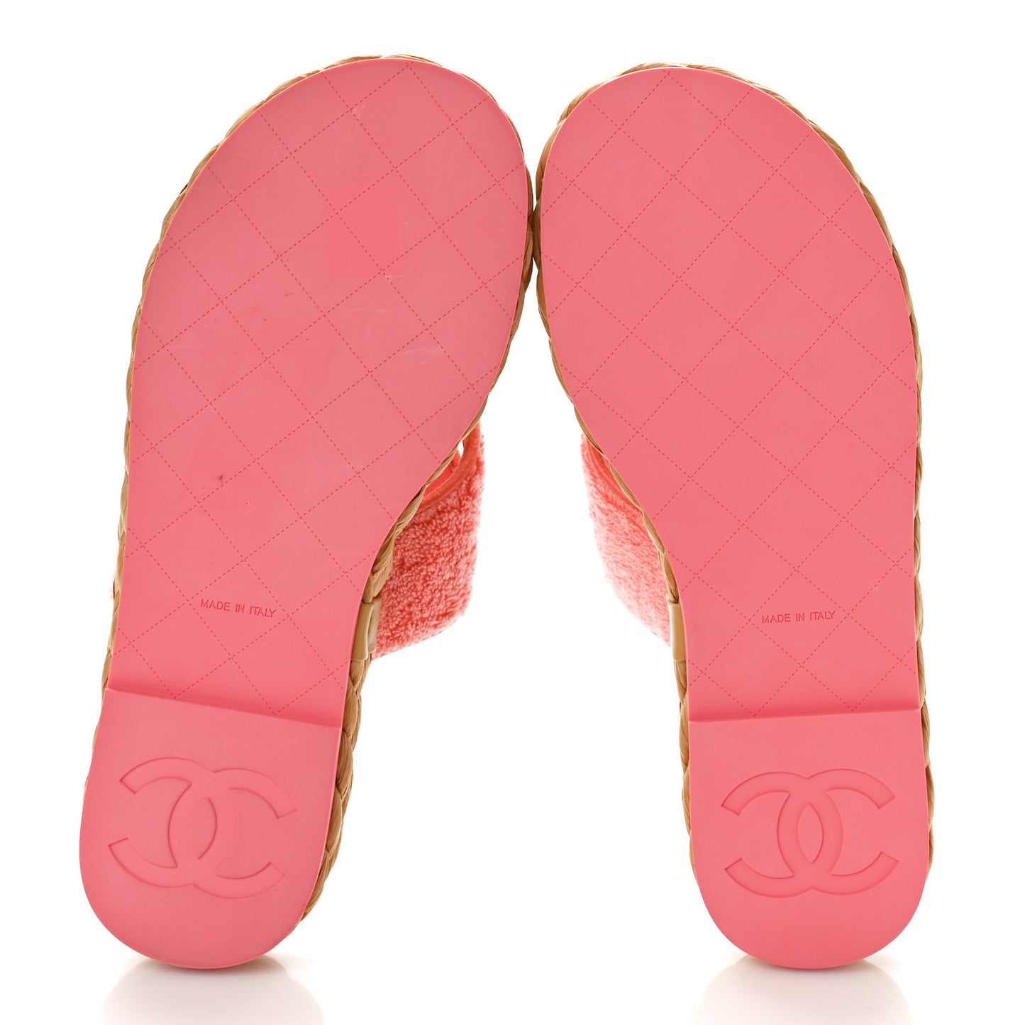Terry Cloth Raffia CC Logo Thong Sandals 37 Pink