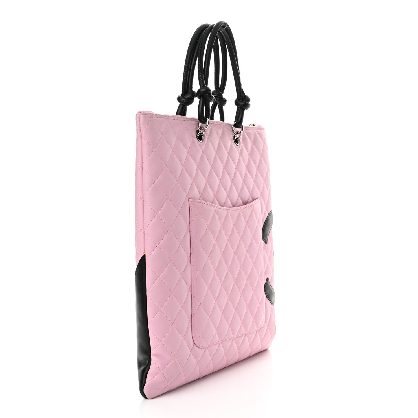 Calfskin Quilted Cambon Flat Tote Pink Black