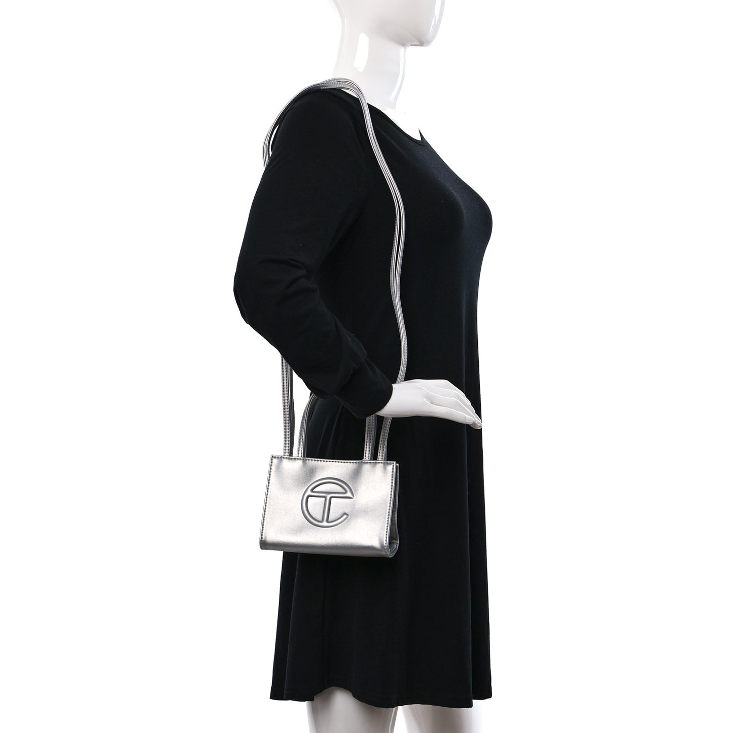 Metallic Vegan Leather Small Shopping Bag Silver