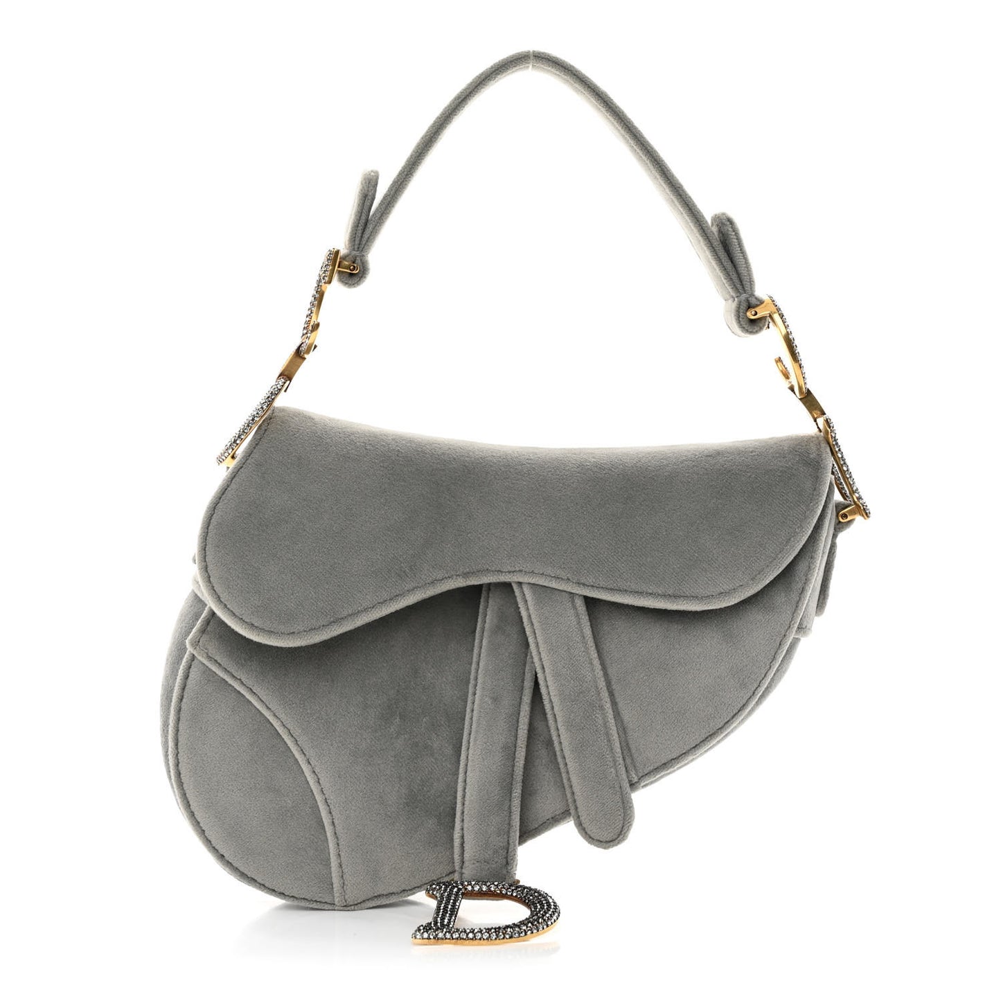 Velvet Crystal Mini Saddle Bag Grey