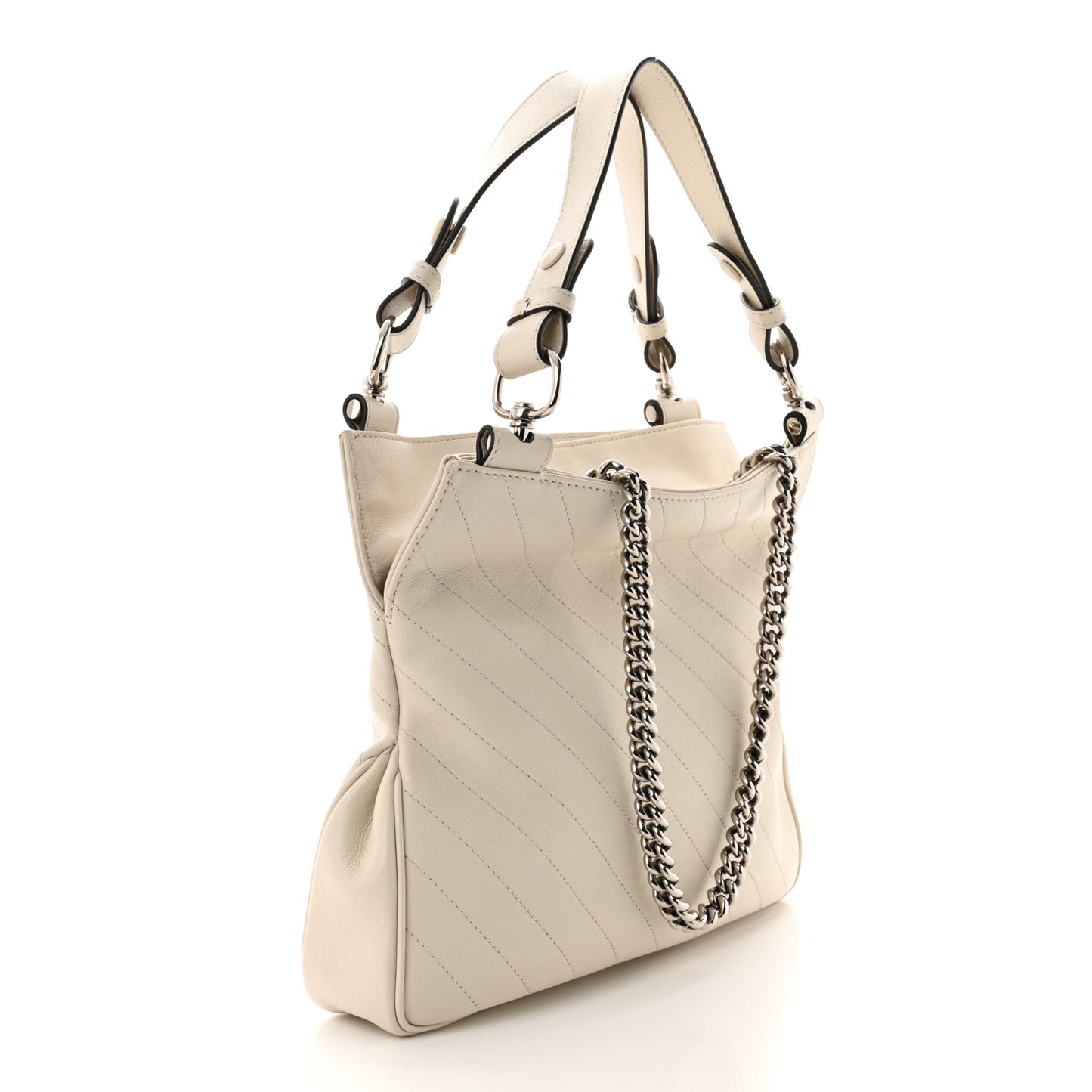 Sakai Be Green Calfskin Diagonal Stitched Small Blondie Tote Mystic White