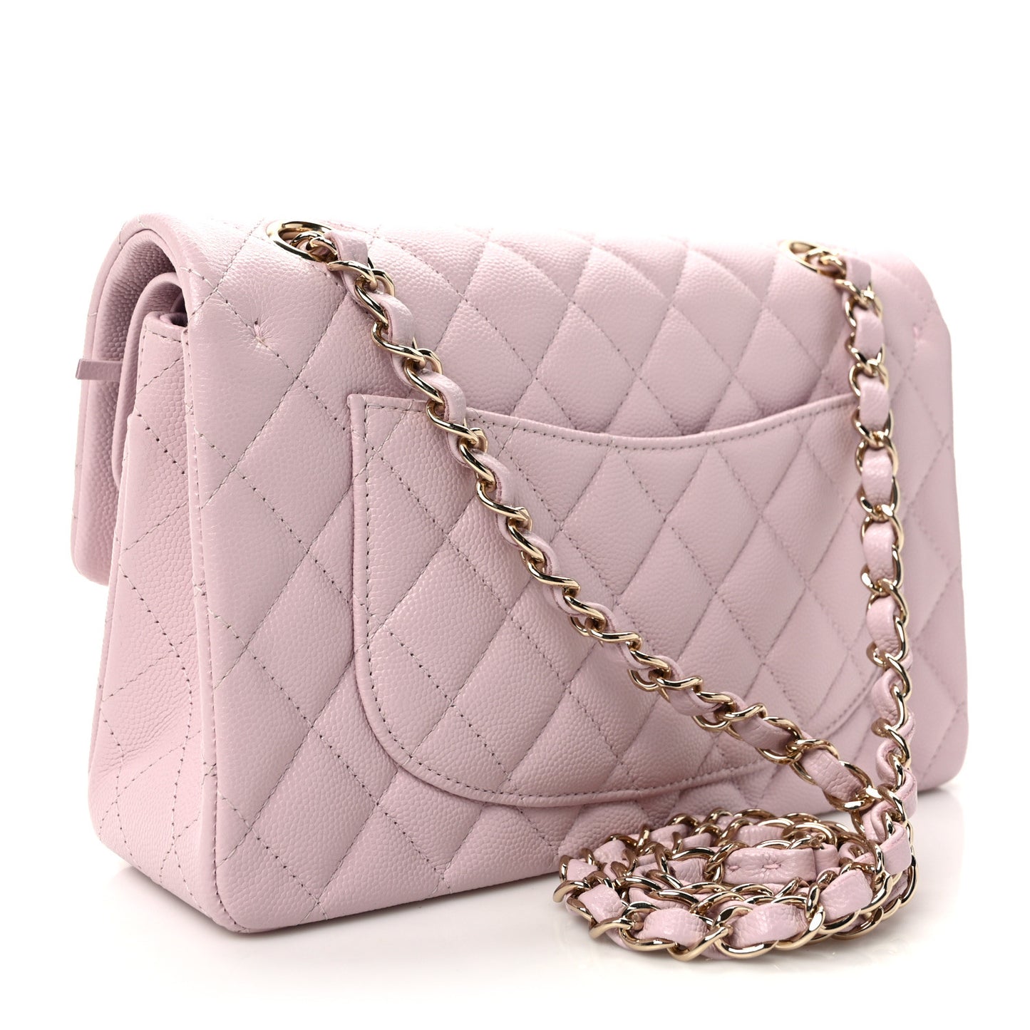 Caviar Quilted Small Double Flap Light Pink