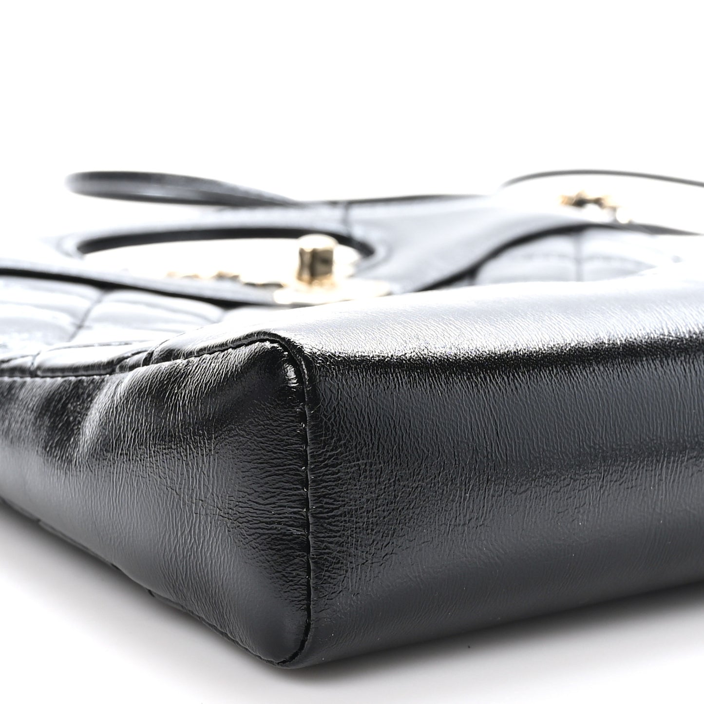 Shiny Crumpled Calfskin Quilted Mini 31 Shopping Bag Black