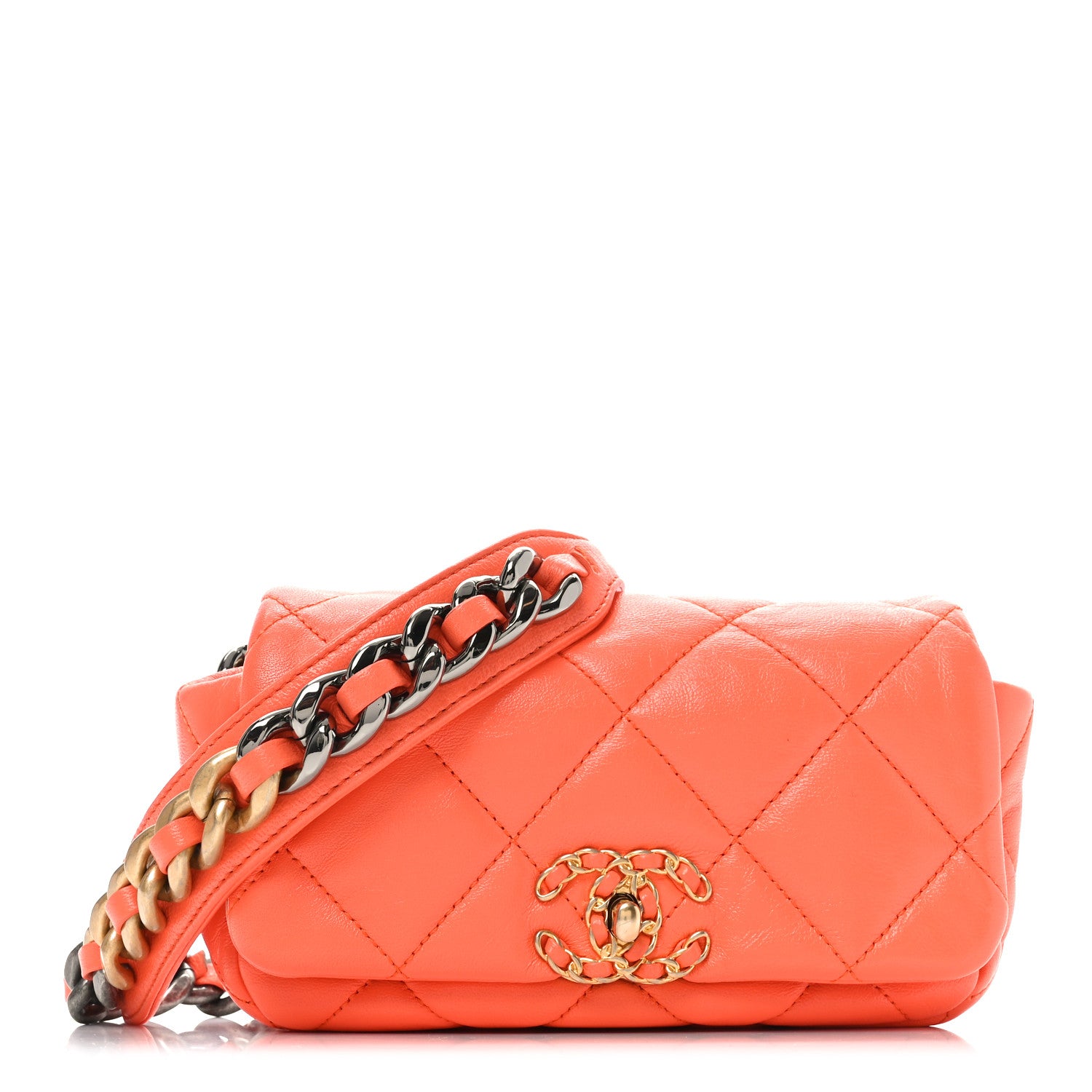 Chanel Goatskin Quilted Chanel 19 Waist Bag Orange 1739003