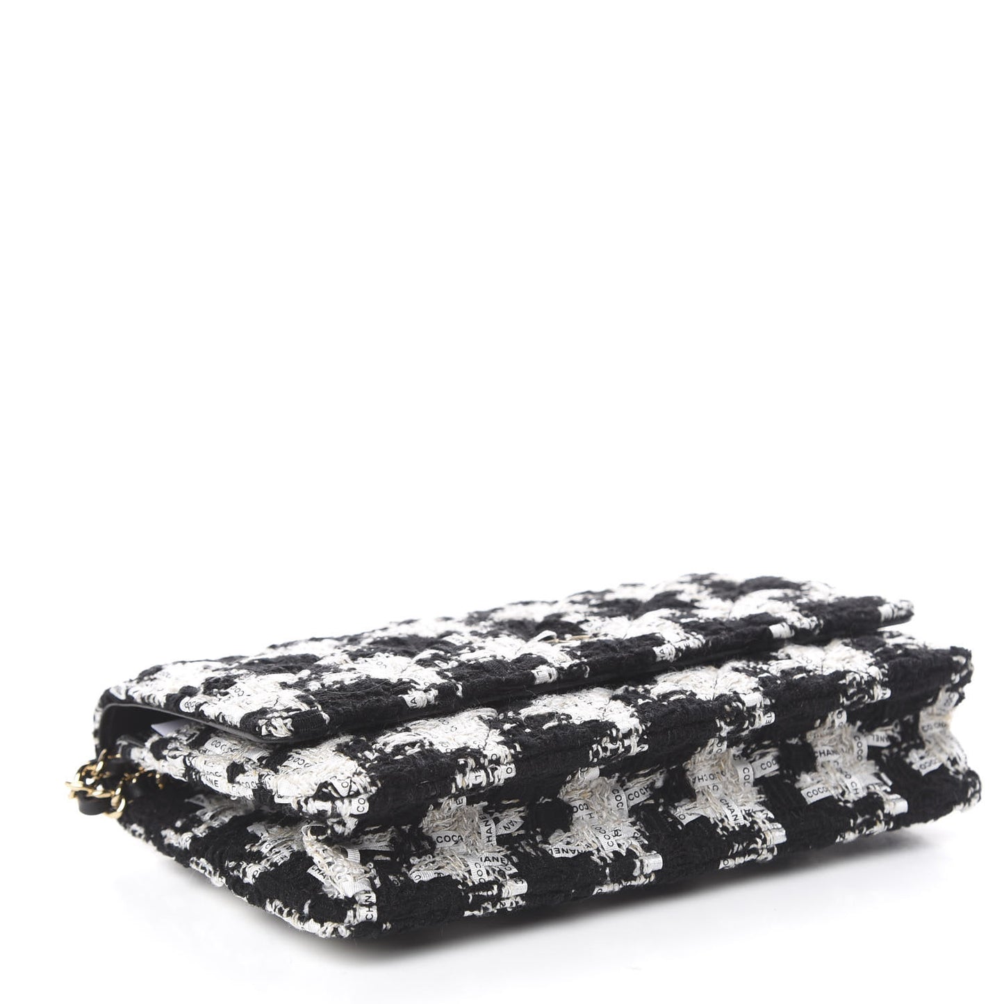 Tweed Quilted Wallet On Chain WOC Black Ecru White