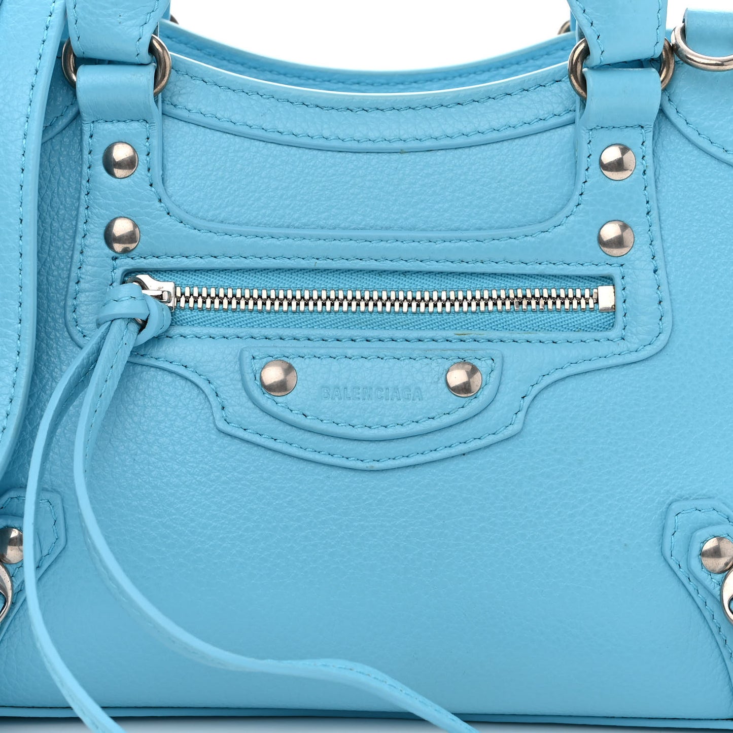 Grained Calfskin Neo Classic Silver Hardware Mini City Azur
