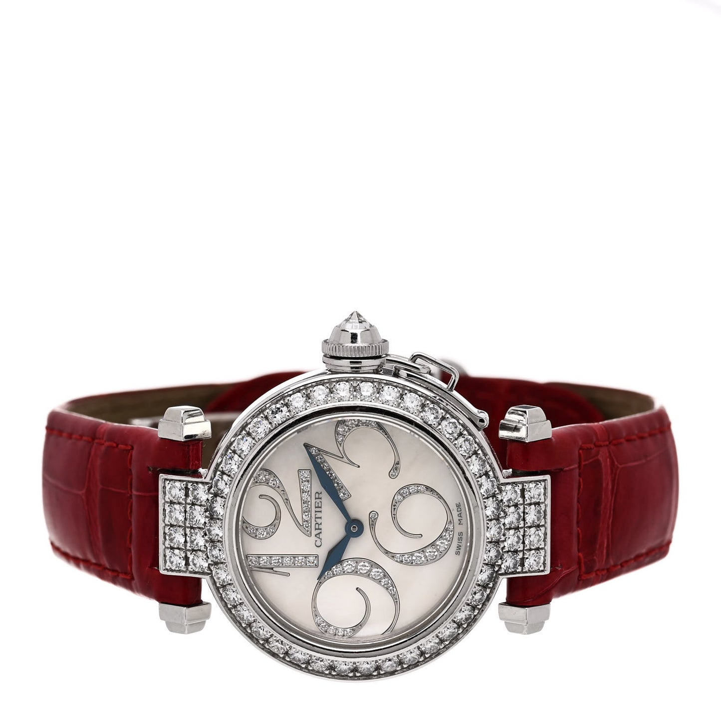 18K White Gold Alligator Diamond Bezel Mother of Pearl 32mm Pasha C Quartz Watch