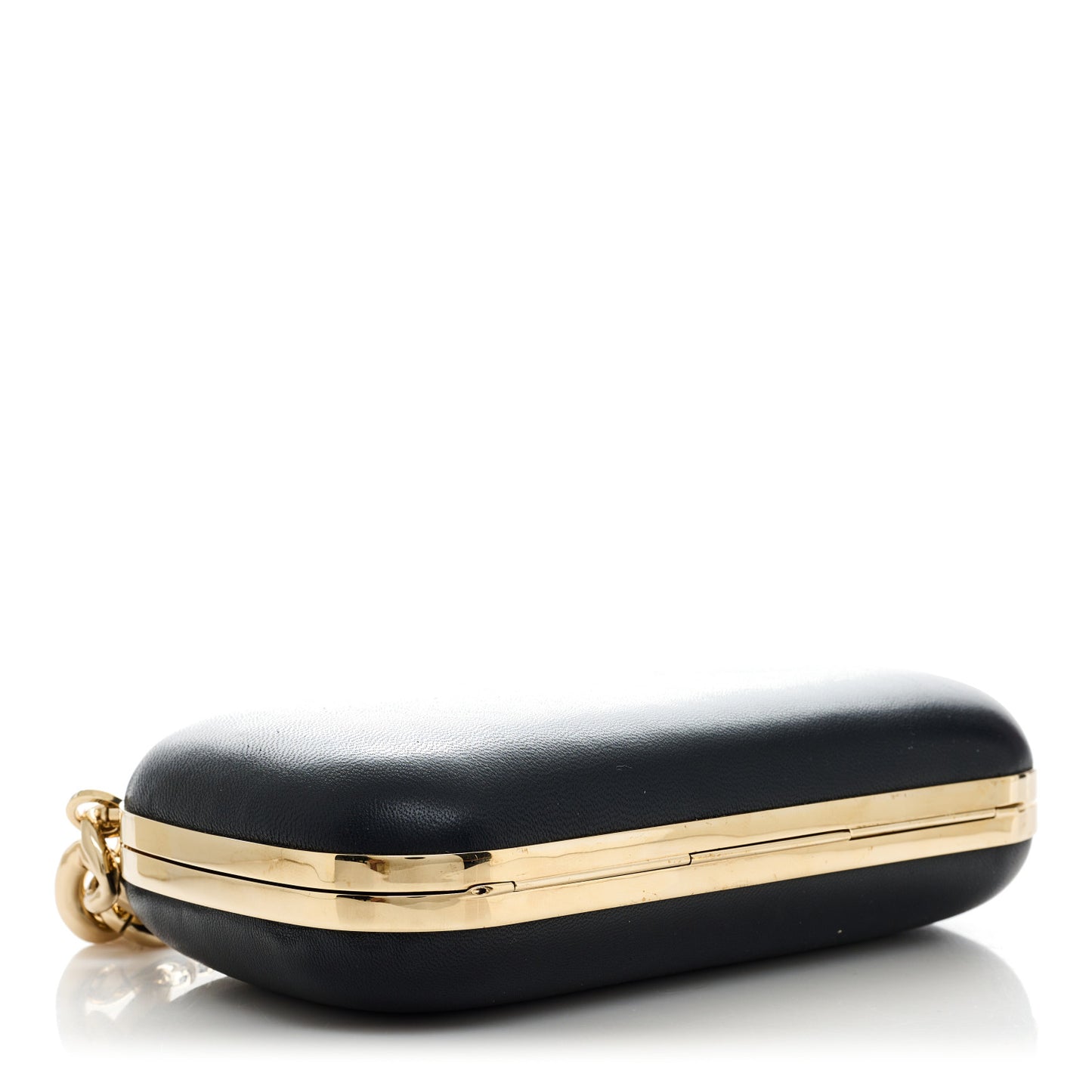 Lambskin Knuckle Box Chain Link Clutch Black