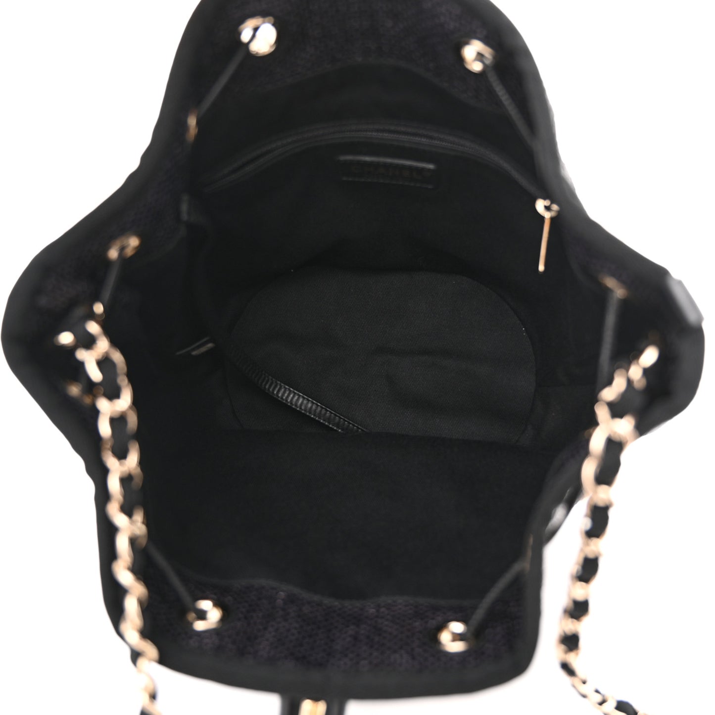 Lurex Canvas Deauville Drawstring Bag Navy Blue Gold