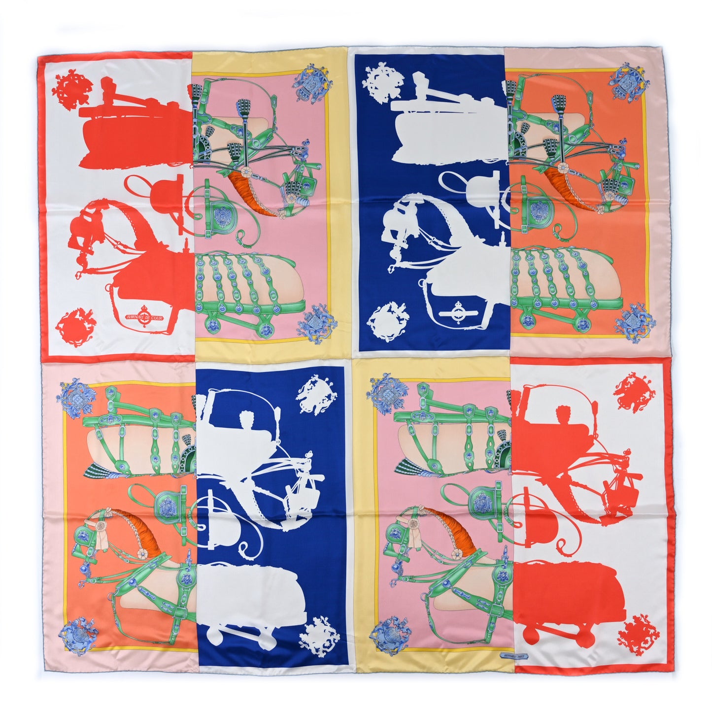 Silk Harnais De Cour Shawl 140 Corail Indigo Multicolor