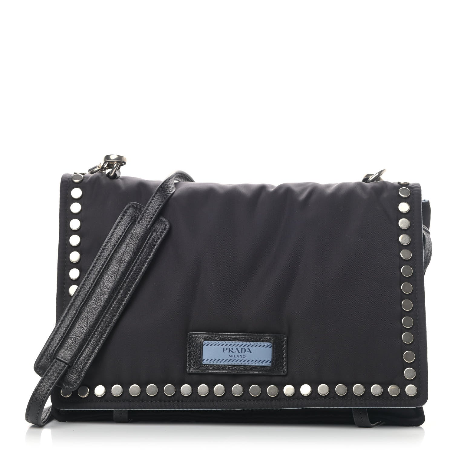 Prada Tessuto Nylon Studded Etiquette Flap Black 828304 – FASHIONPHILE