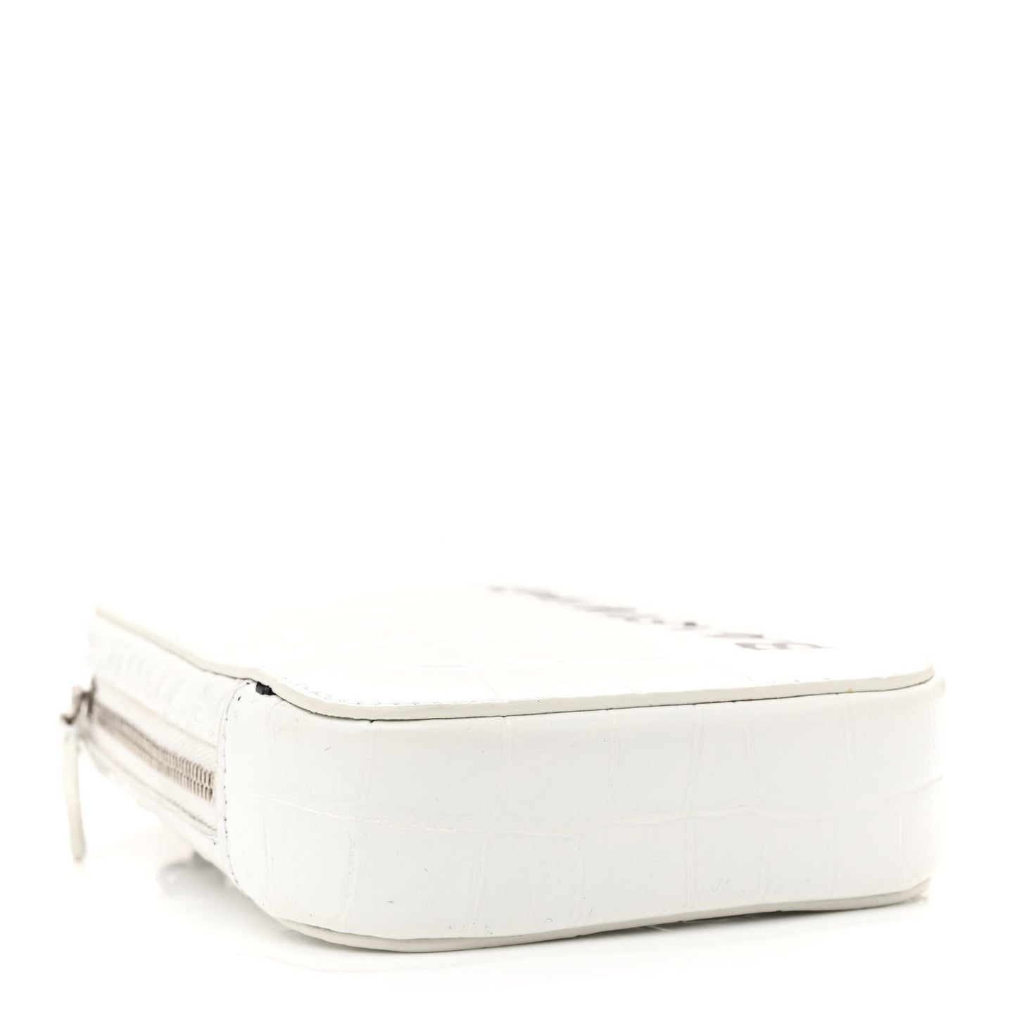 Shiny Calfskin Logo Crocodile Embossed Cash Phone Holder Bag White Black