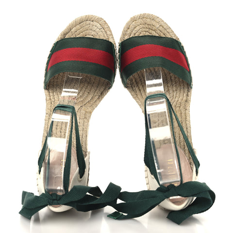 Canvas Malaga Kid Web Ankle Wrap Espadrille Wedge Sandals 37.5 Green Red Mystic White Emerald