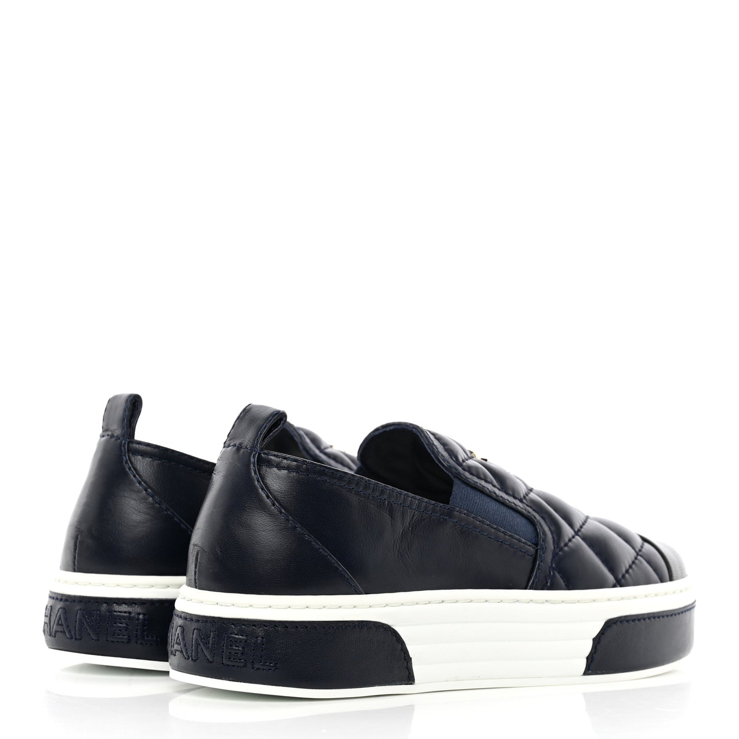 Lambskin Quilted Womens CC Stroll Sneakers 36 Dark Blue Black