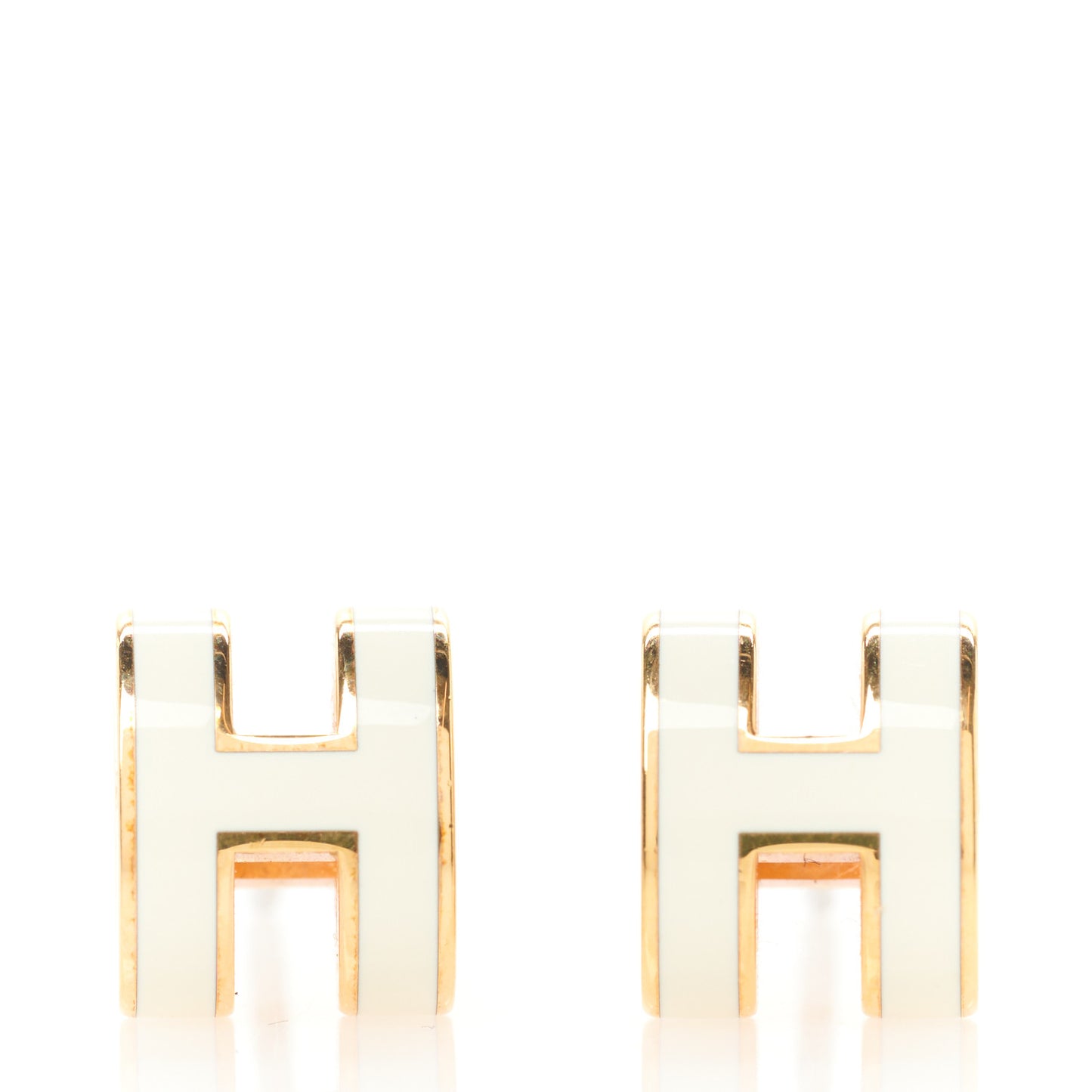 Gold Lacquered Mini Pop H Earrings White