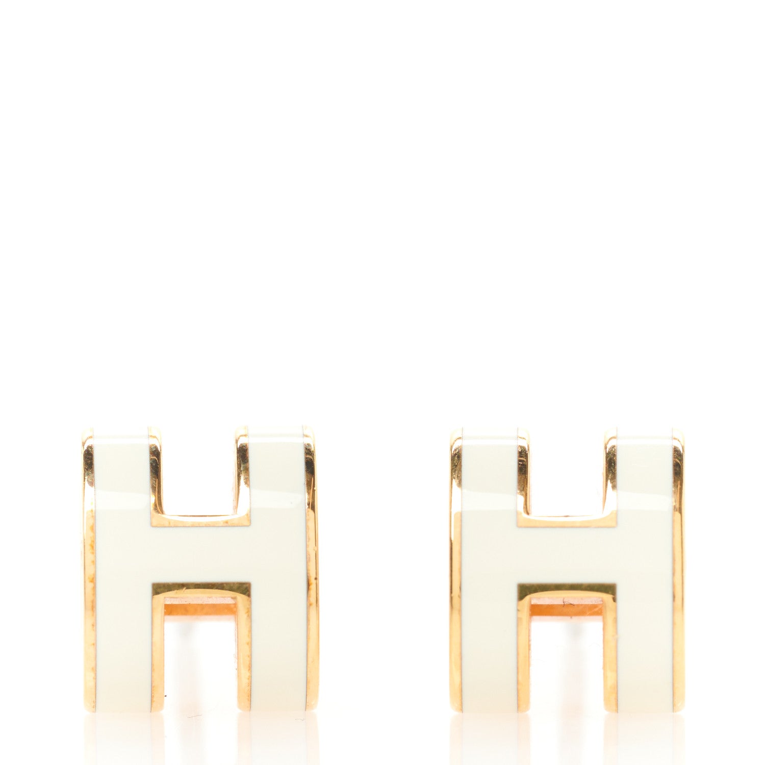 Hermes Gold Lacquered Mini Pop H Earrings White 1 of 4