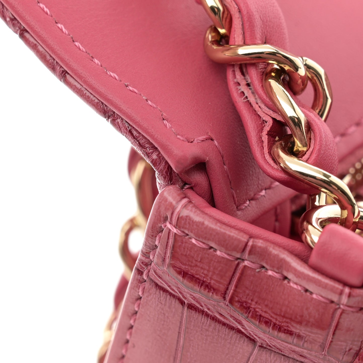 Shiny Alligator Mini Rectangular Flap Pink