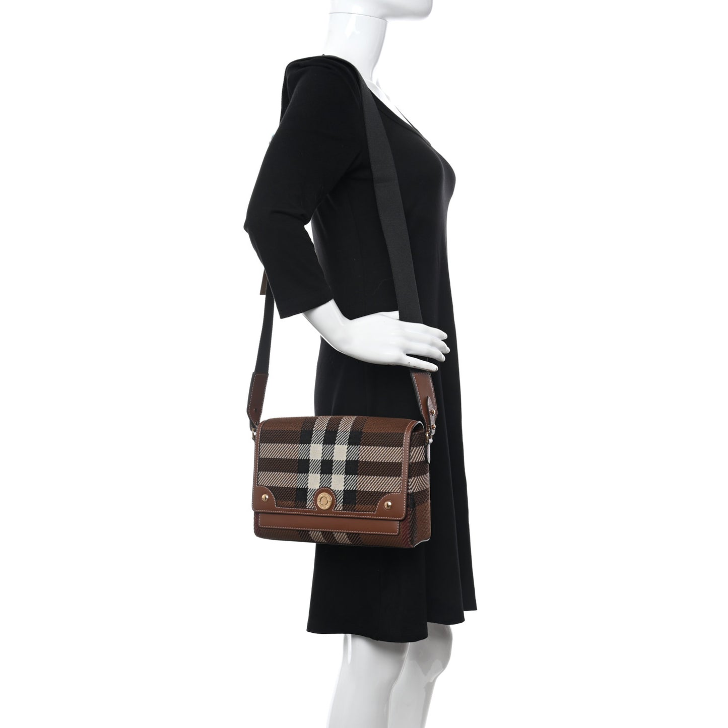 Calfskin Exaggerated Check Note Crossbody Bag Dark Birch Brown