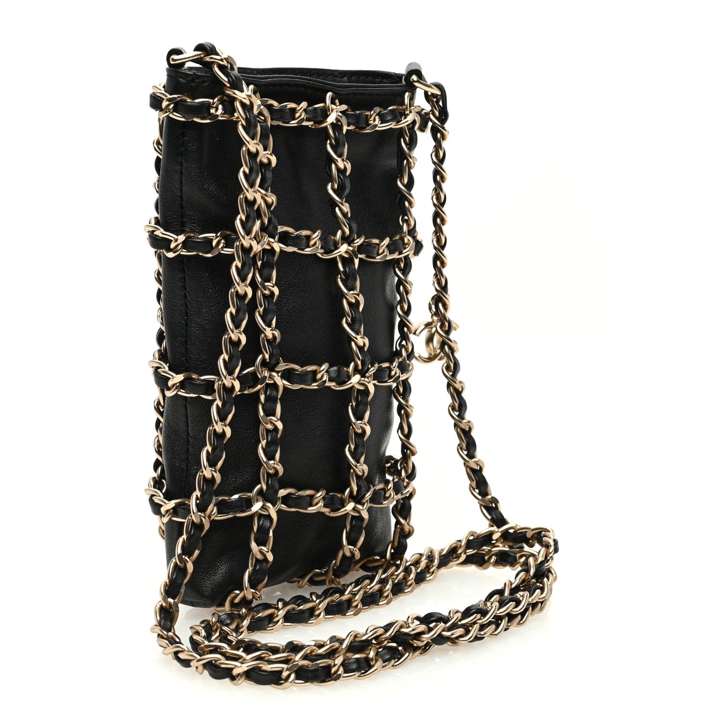 Lambskin Tech Me Out Clutch With Chain Black
