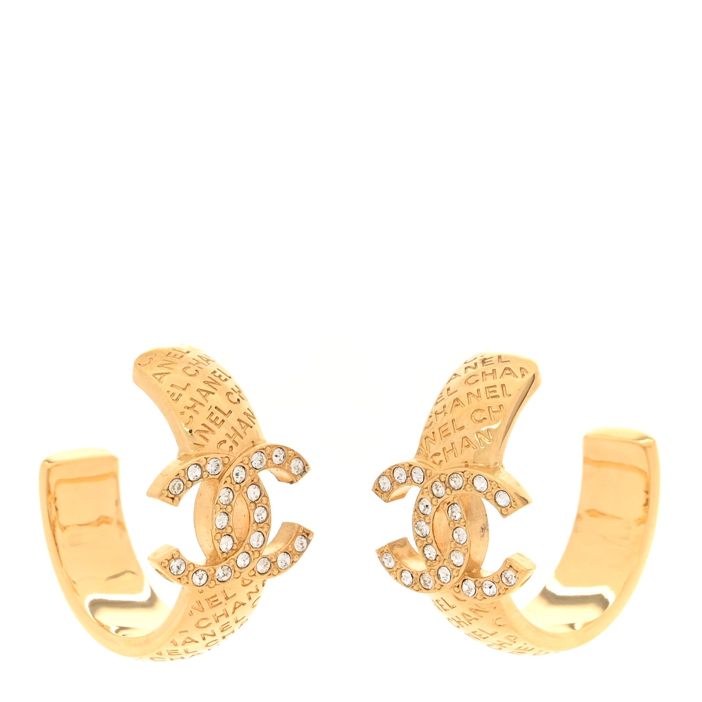 Metal Crystal CC Logo Hoop Earrings Gold