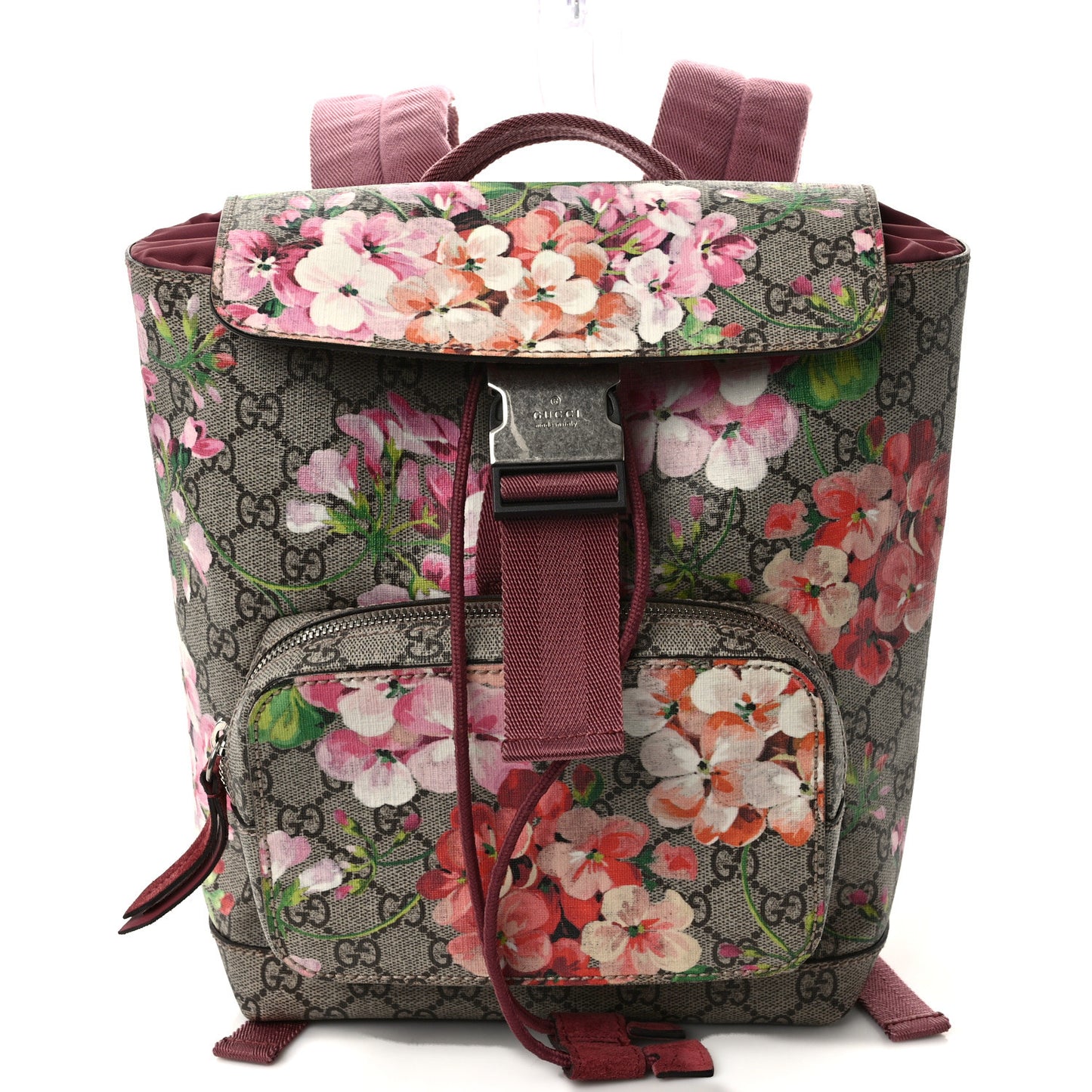 GG Supreme Monogram Blooms Small Single Buckle Backpack Beige Multicolor Dry Rose