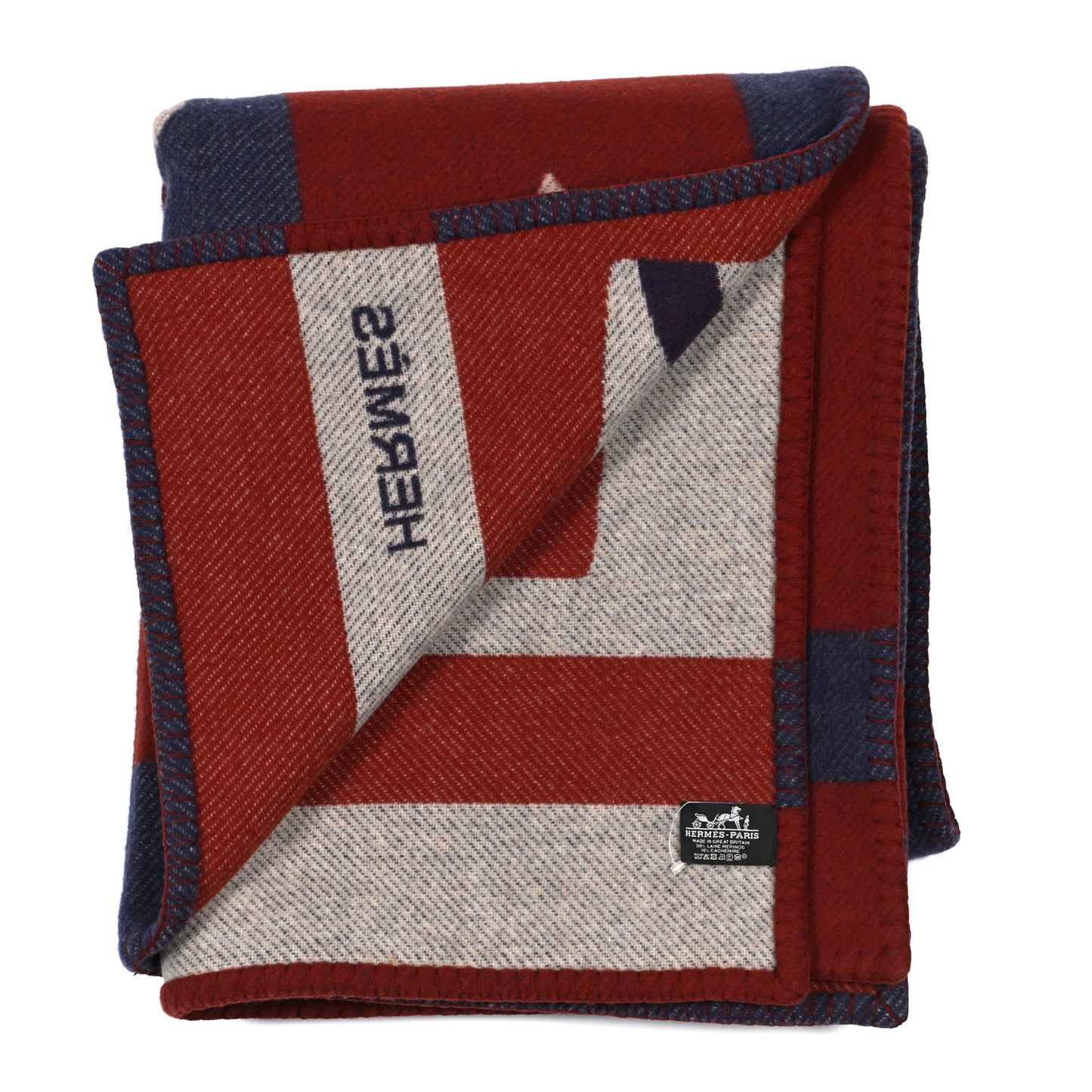 Cashmere Wool Brandebourgs Blanket Marine Carmin