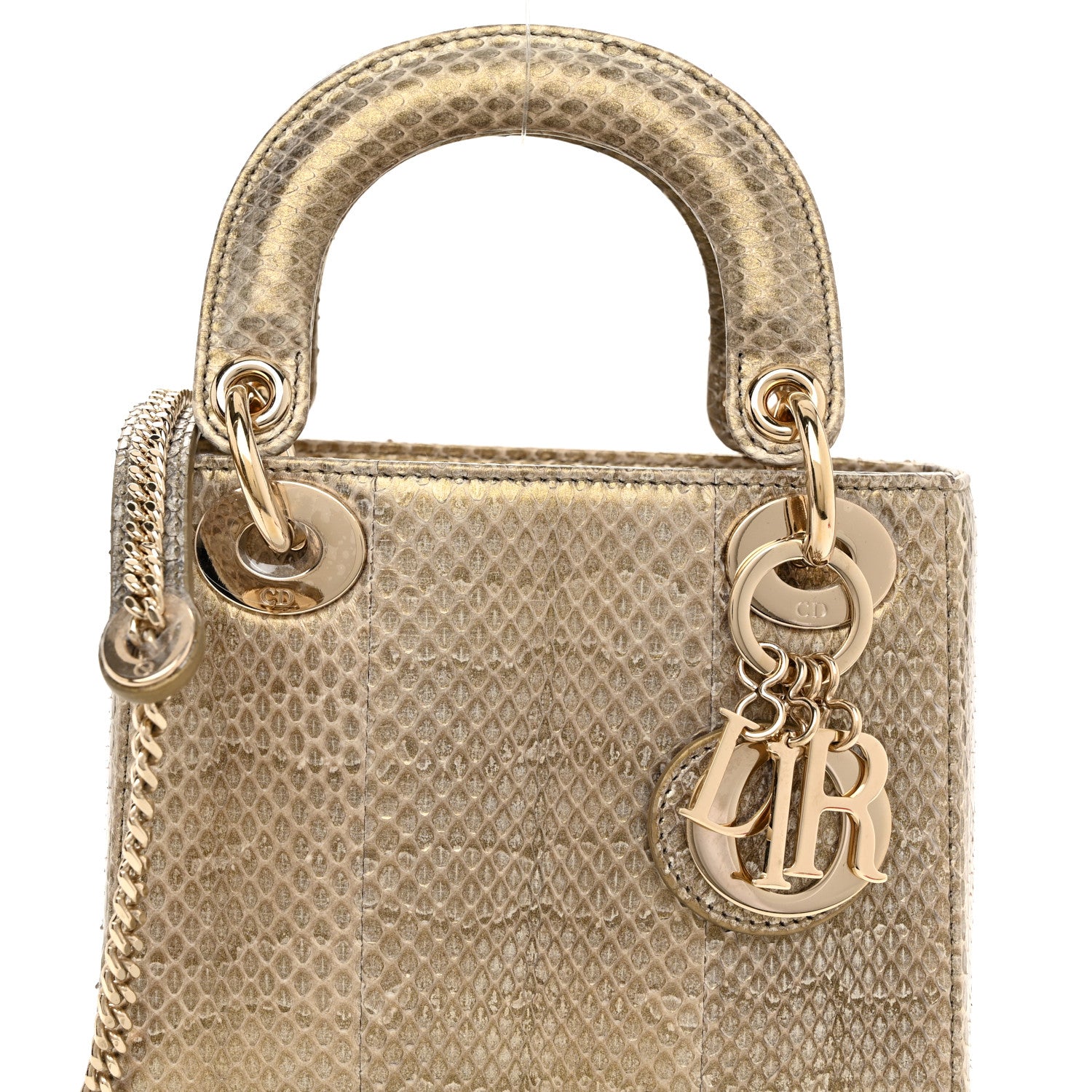 Christian Dior Metallic Snakeskin Mini Lady Dior Light Gold Multi 7 of 11
