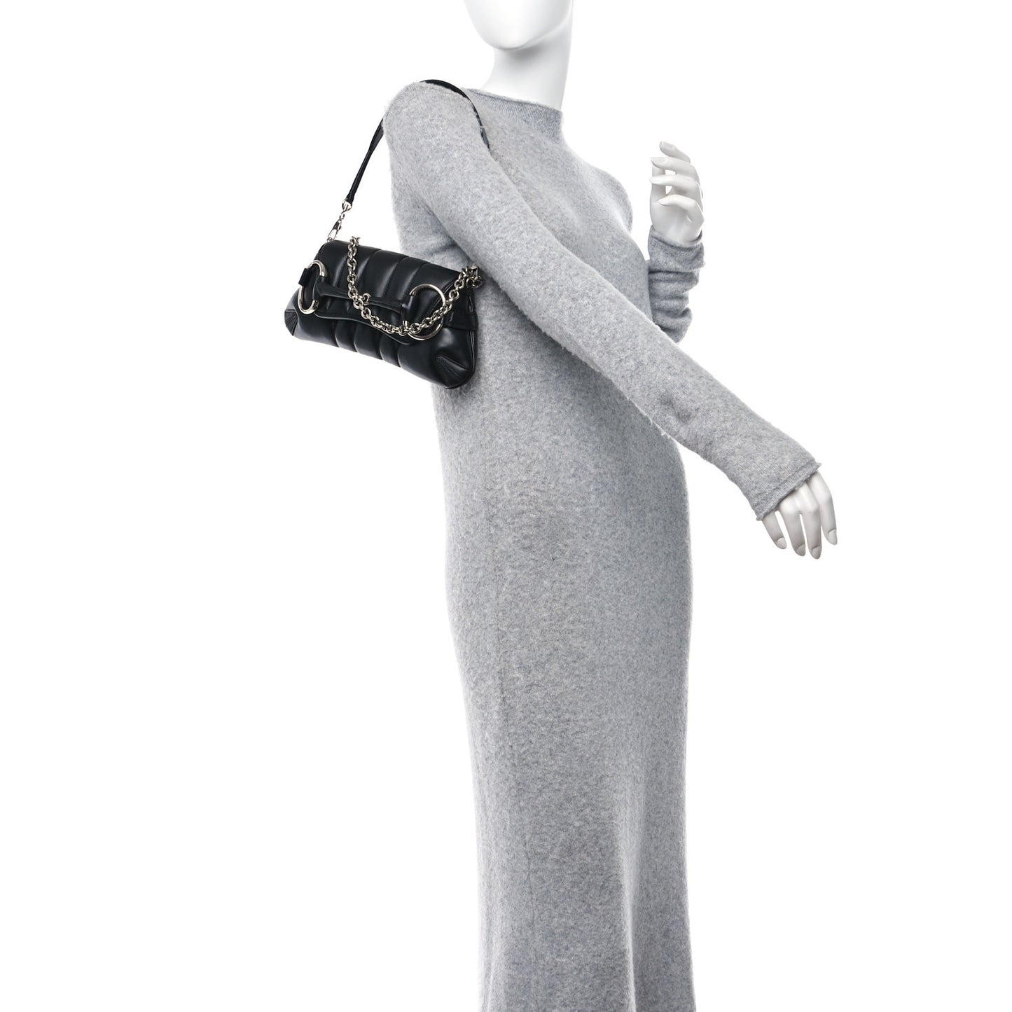 Nappa Vertical Matelasse Small Maxi Horsebit Chain Shoulder Bag Black