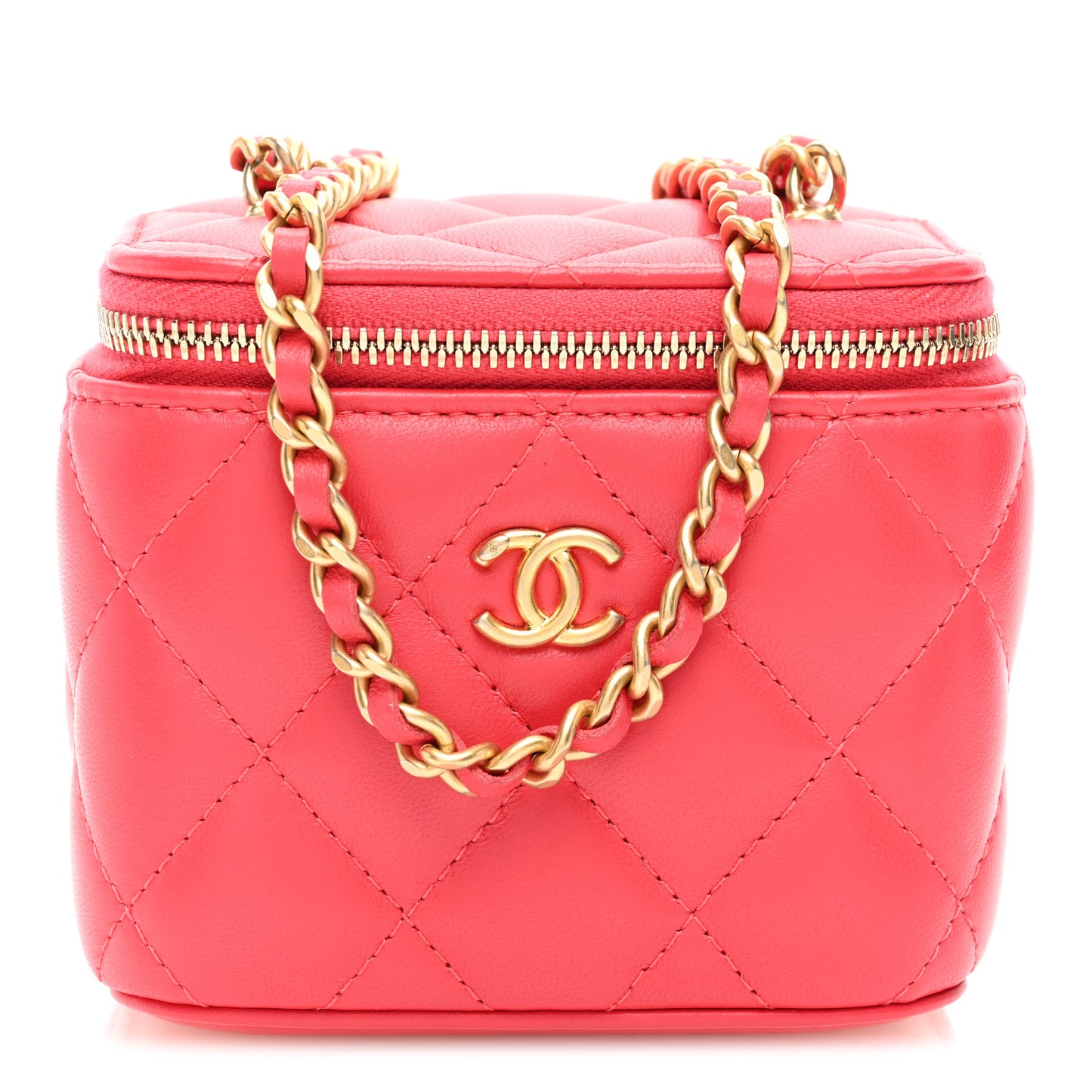 Lambskin Quilted Pearl Crush Mini Vanity Case With Chain Dark Pink