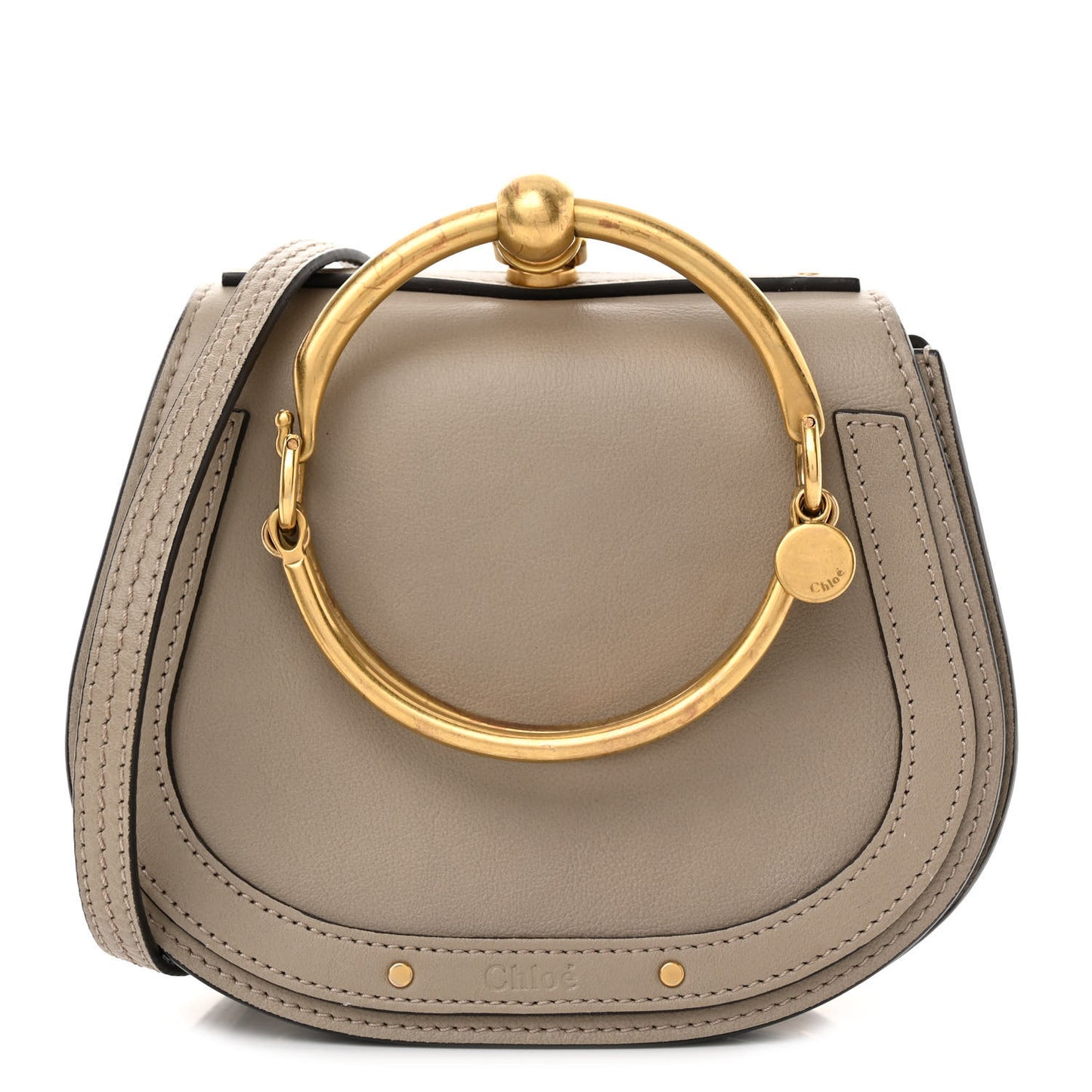 Calfskin Suede Small Nile Bracelet Bag Motty Grey