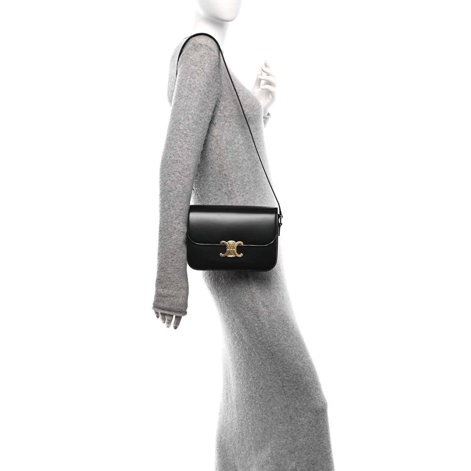 Celine Shiny Calfskin Medium Triomphe Black 2 of 10