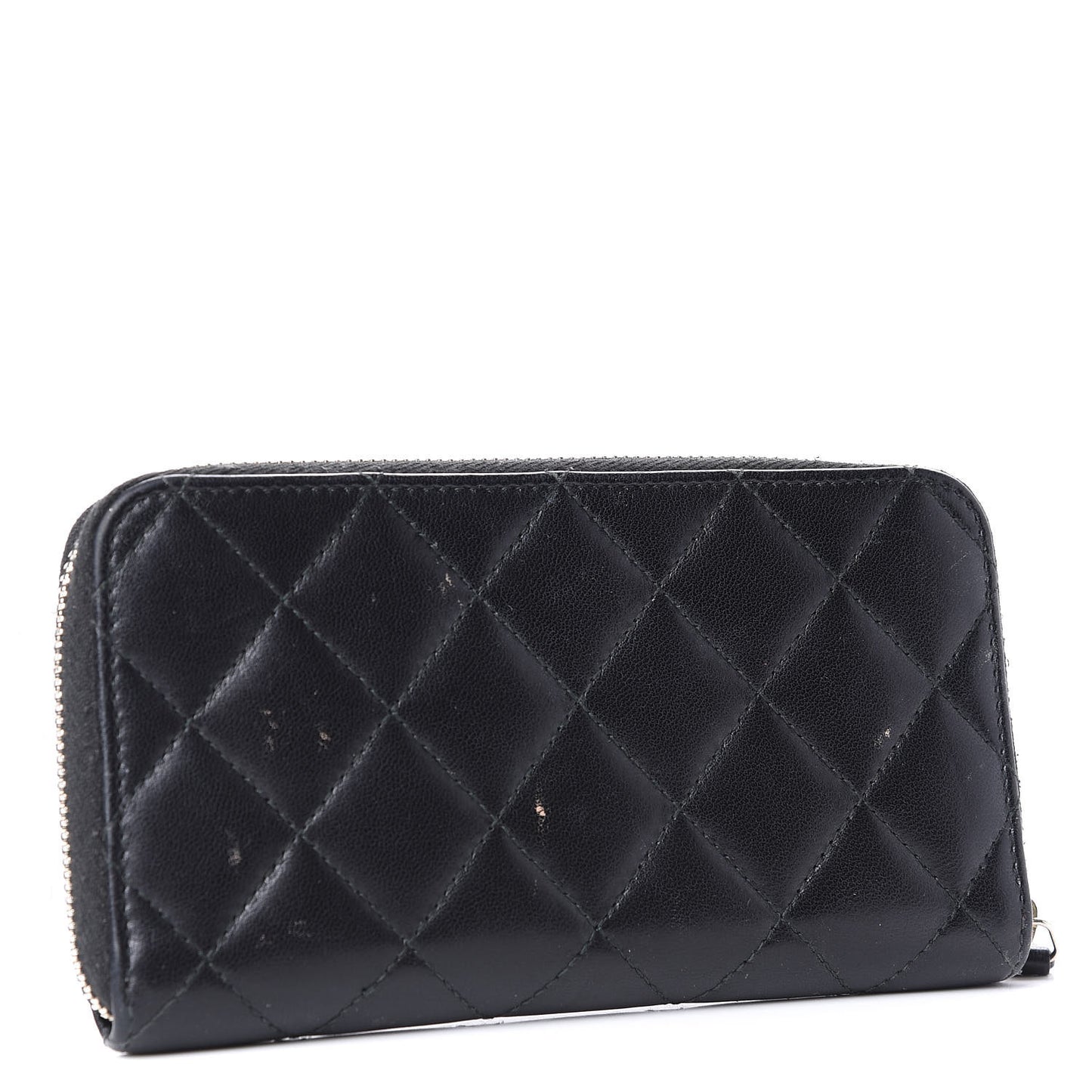 Lambskin Quilted Small Trendy CC Zip Around Wallet Black