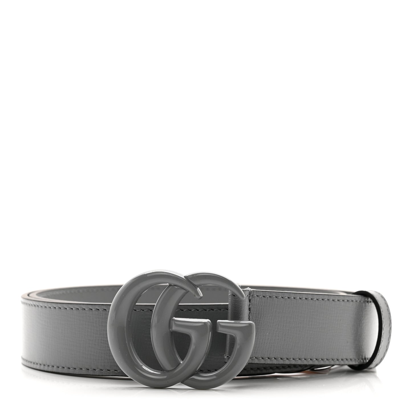 Azalea Calfskin Enamel Monochrome Double G 30mm Belt 85 34 Deep Grey