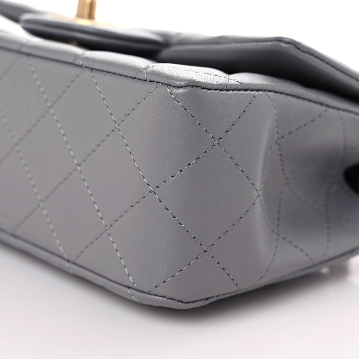 Lambskin Metal Quilted Mini Top Handle Rectangular Flap Grey