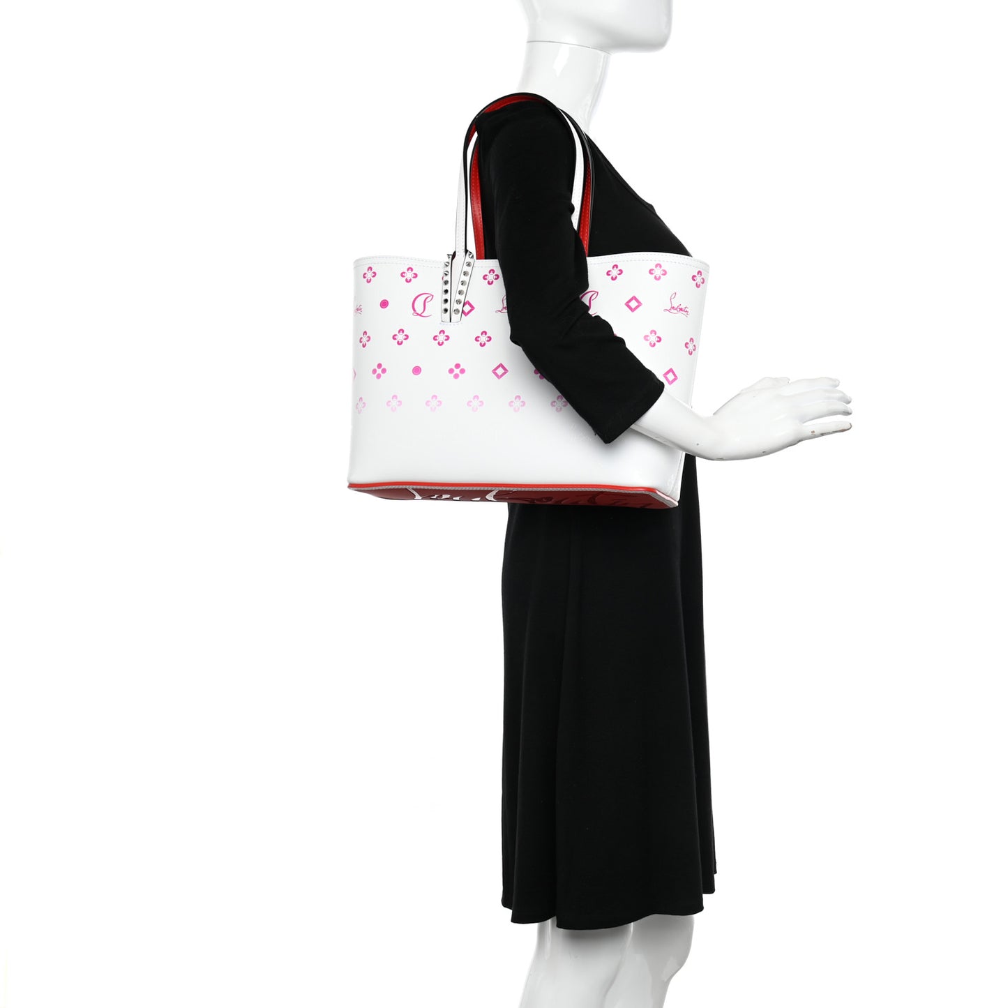 Calfskin Loubinthesky Small Cabata Spike Tote White Rose