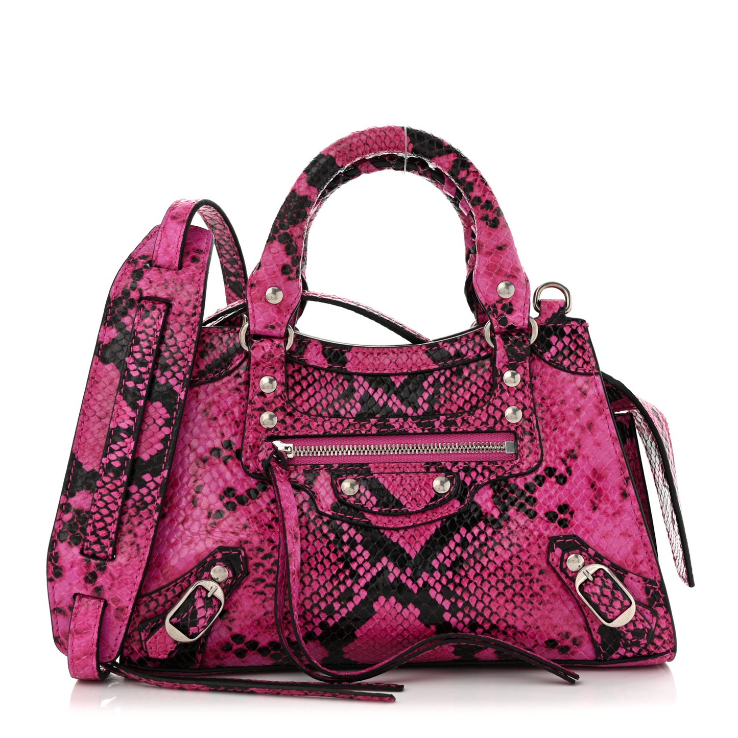 Calfskin Python Effect Neo Classic Silver Hardware Mini City Fuchsia Black