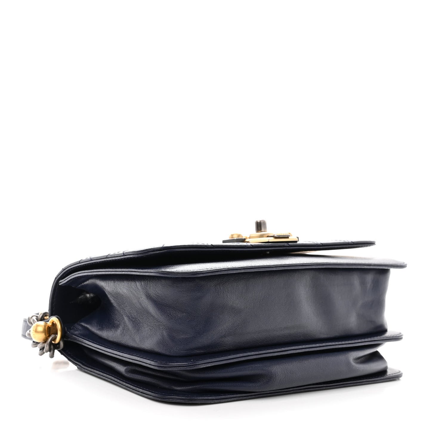 Lambskin Quilted Gold Metal Lock Flap Navy