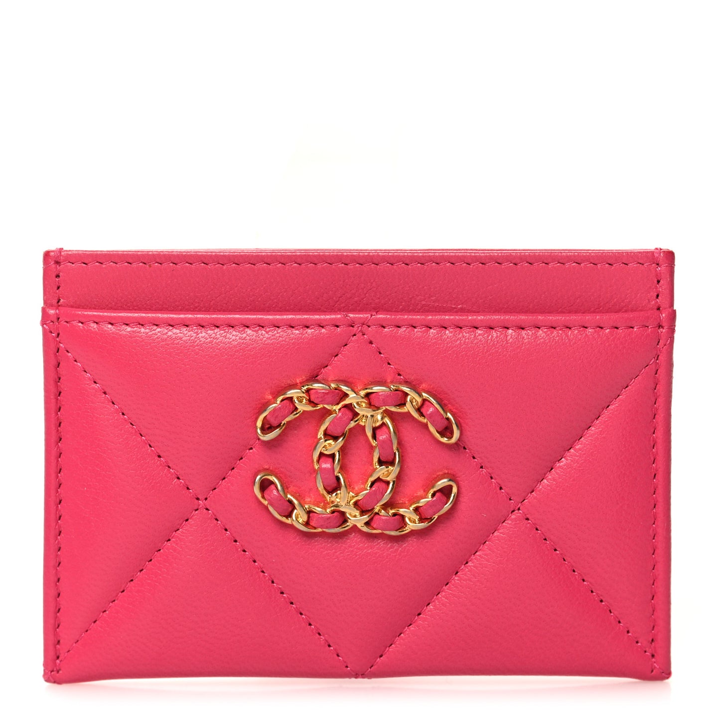 Lambskin Quilted Chanel 19 Card Holder Dark Pink